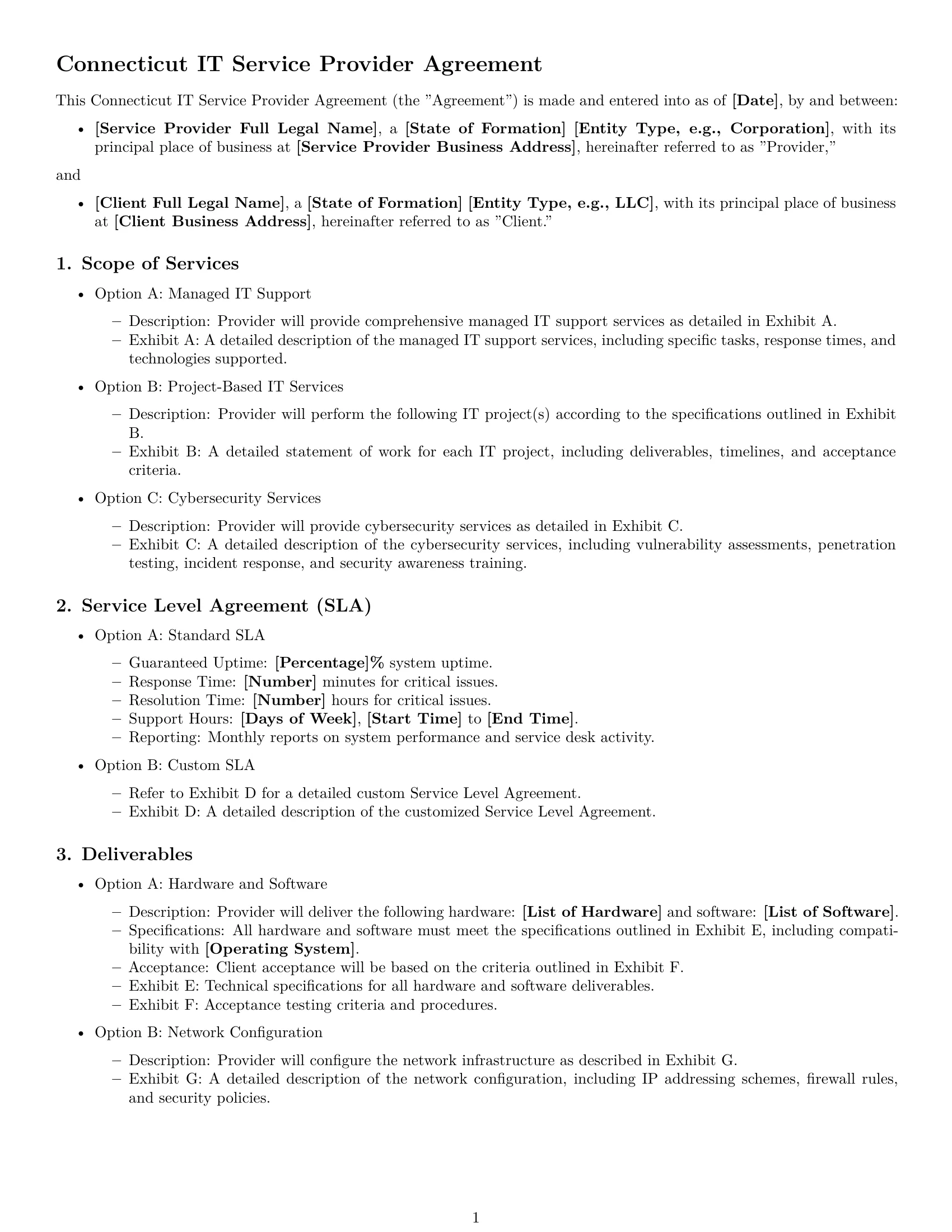 Preview page 1 of Free Connecticut IT service contract template