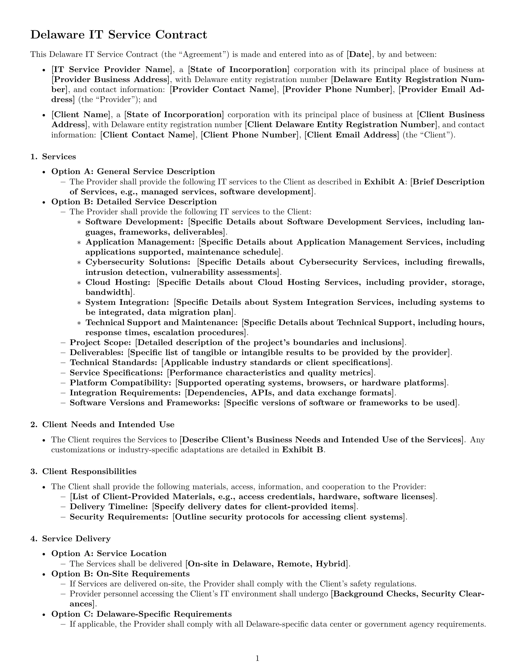Preview page 1 of Free Delaware IT service contract template