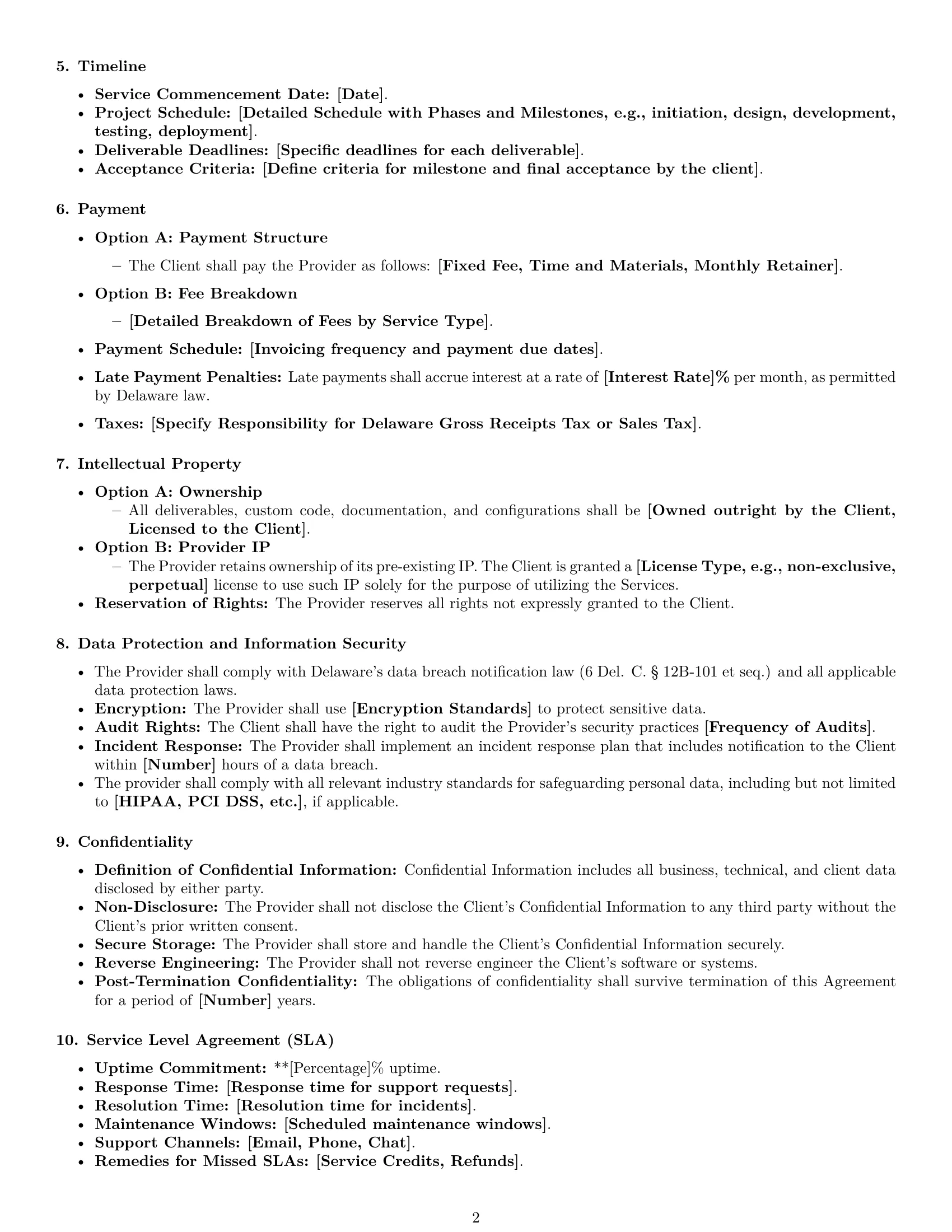 Preview page 2 of Free Delaware IT service contract template