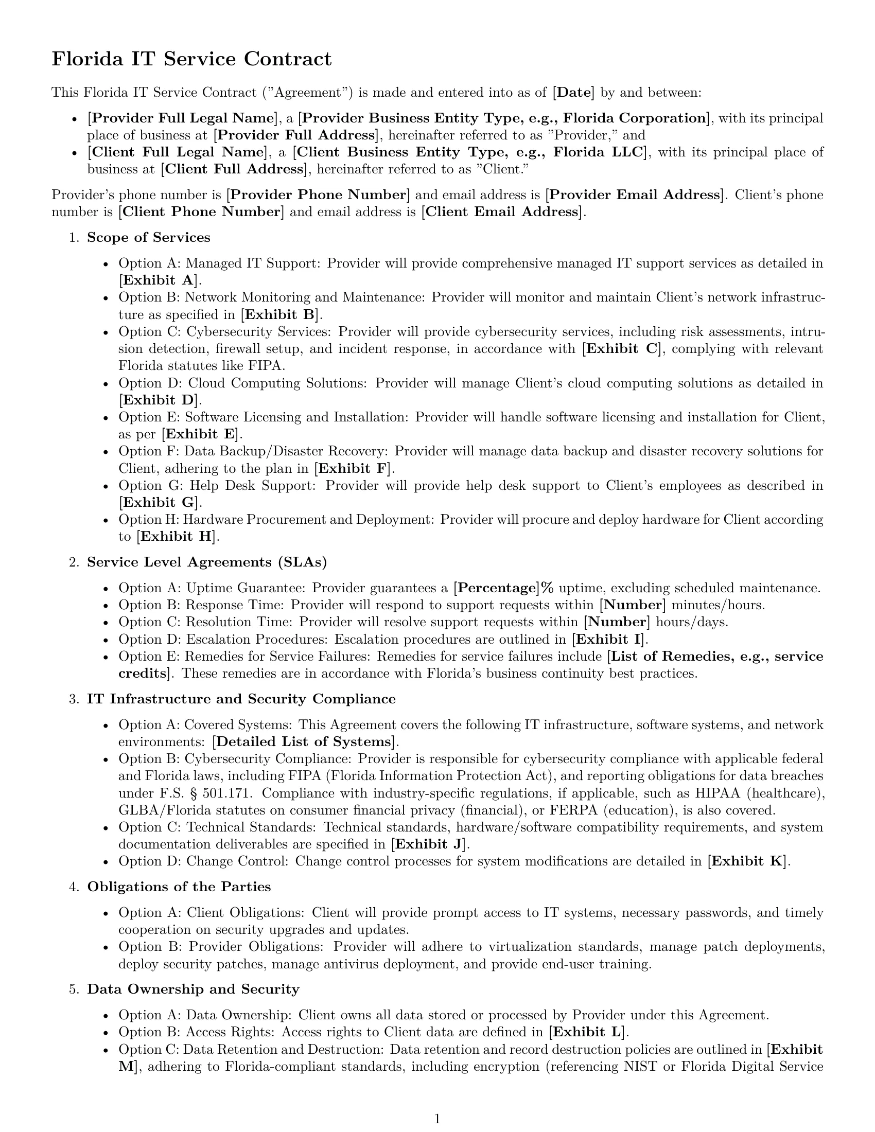 Preview page 1 of Free Florida IT service contract template