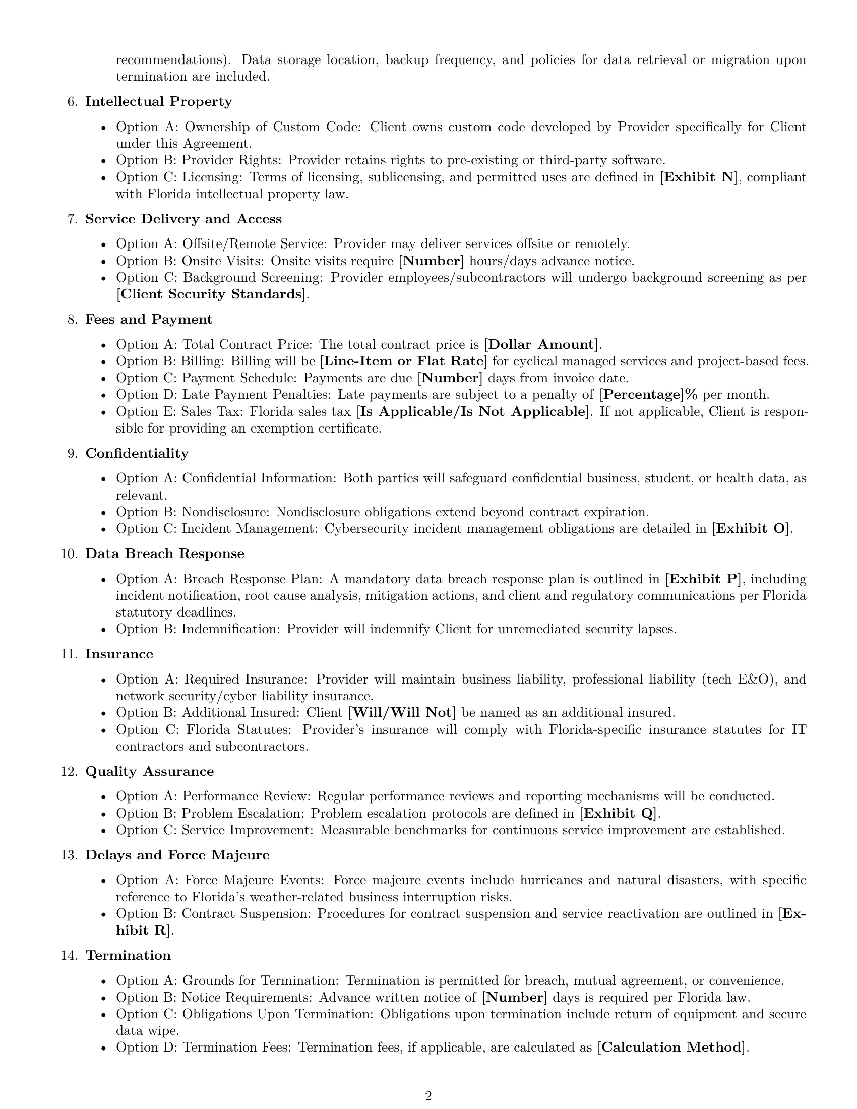 Preview page 2 of Free Florida IT service contract template
