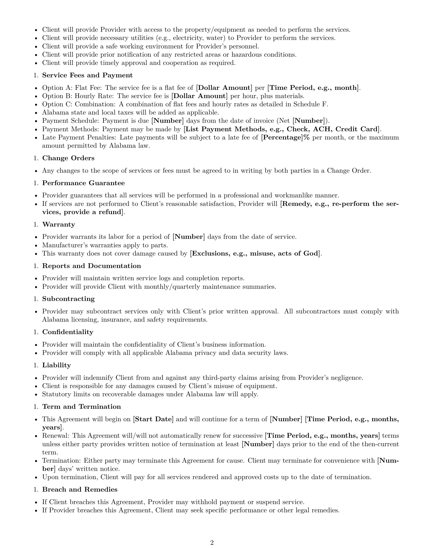 Preview page 2 of Free Alabama maintenance service contract template