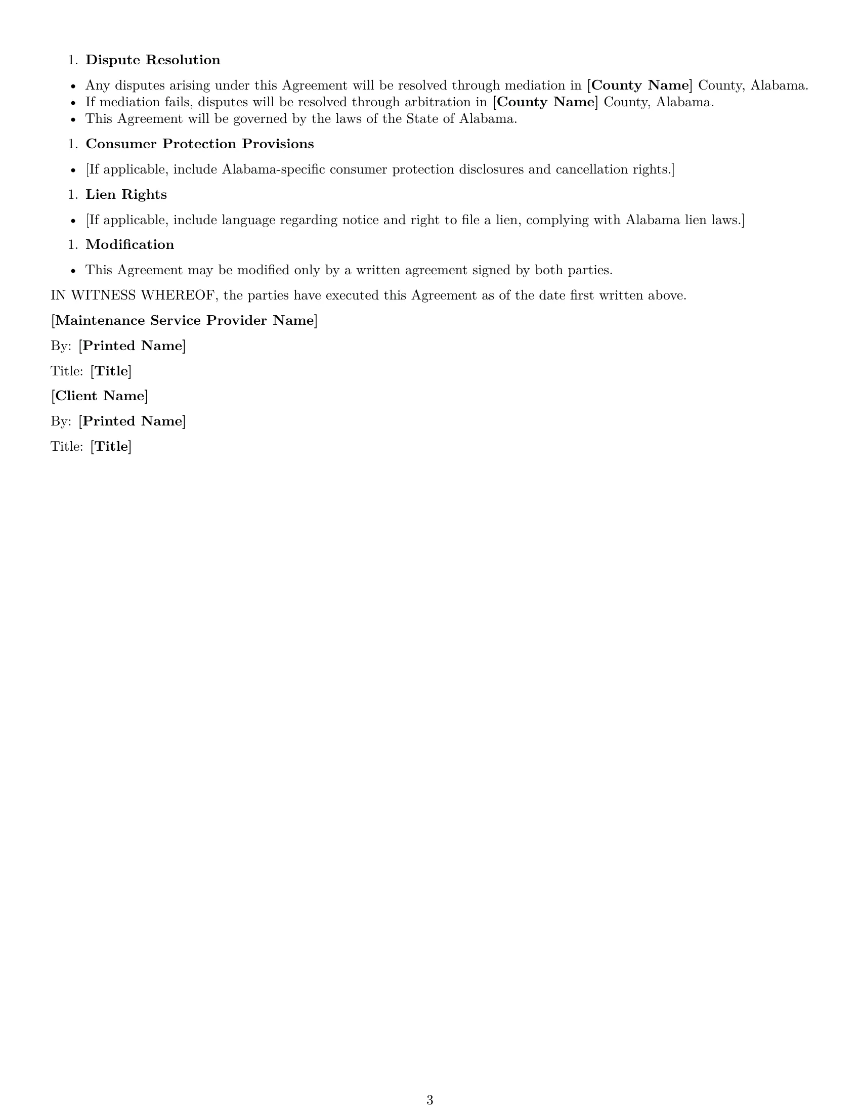 Preview page 3 of Free Alabama maintenance service contract template