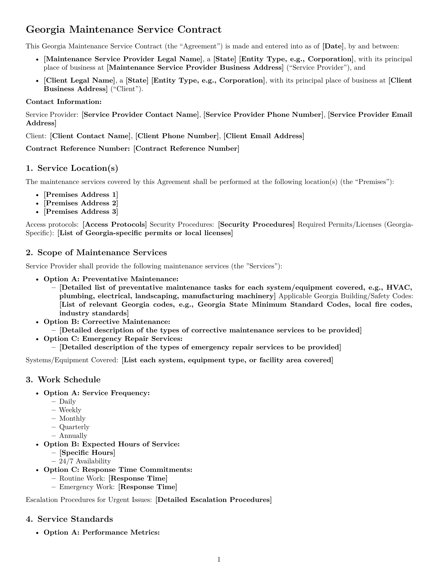 Preview page 1 of Free Georgia maintenance service contract template