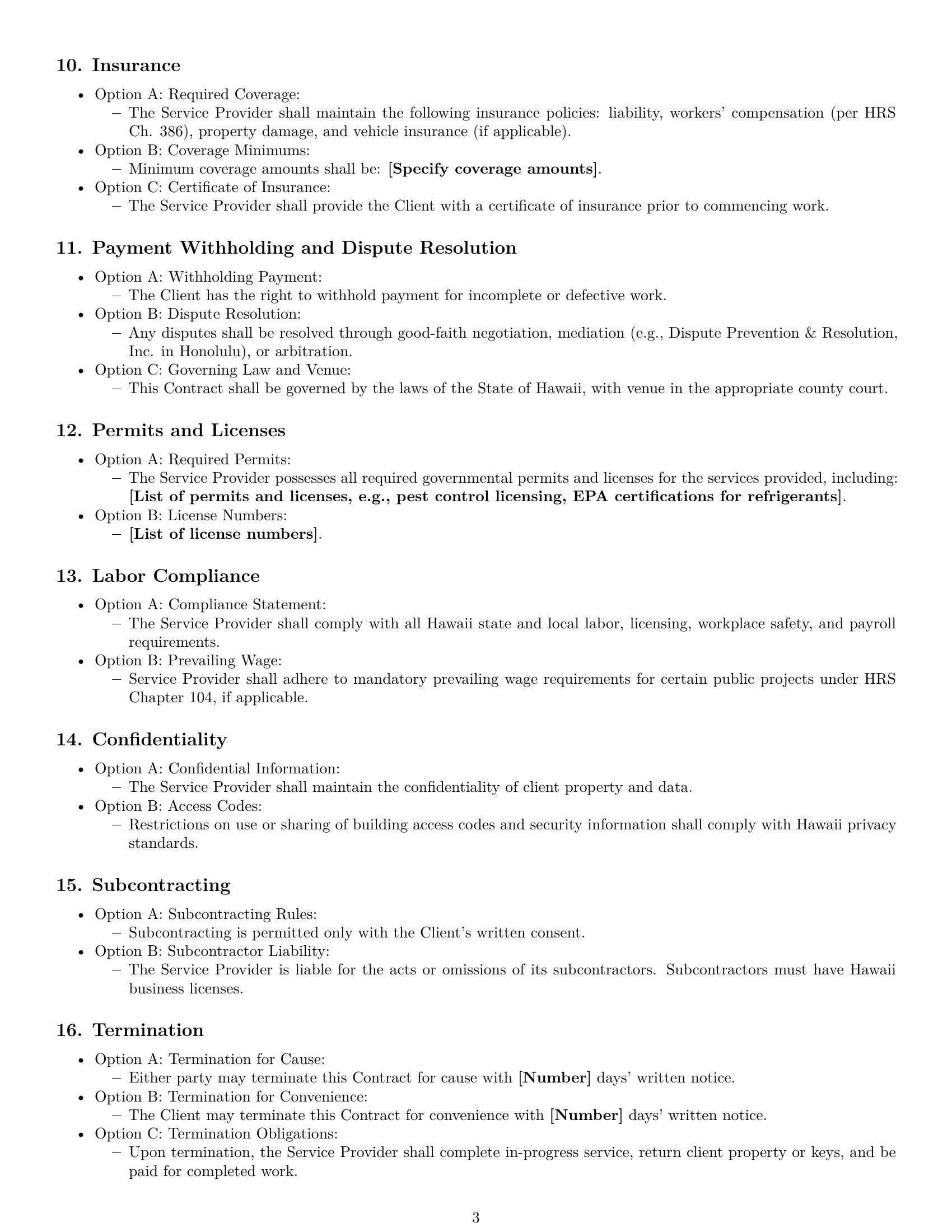 Preview page 3 of Free Hawaii maintenance service contract template