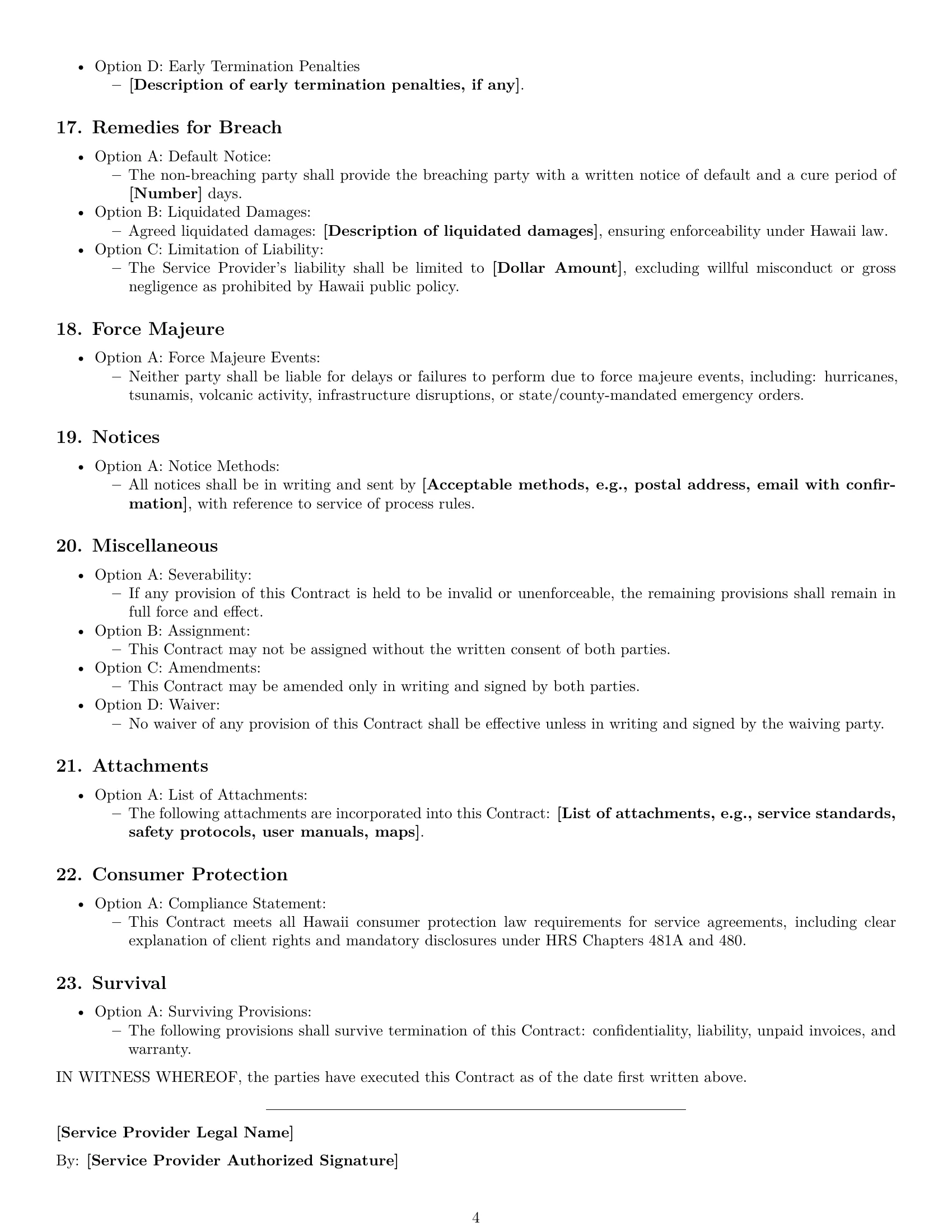 Preview page 4 of Free Hawaii maintenance service contract template