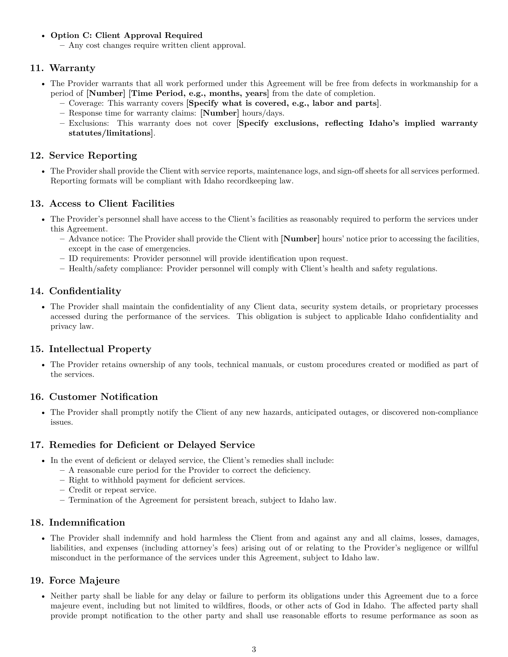 Preview page 3 of Free Idaho maintenance service contract template
