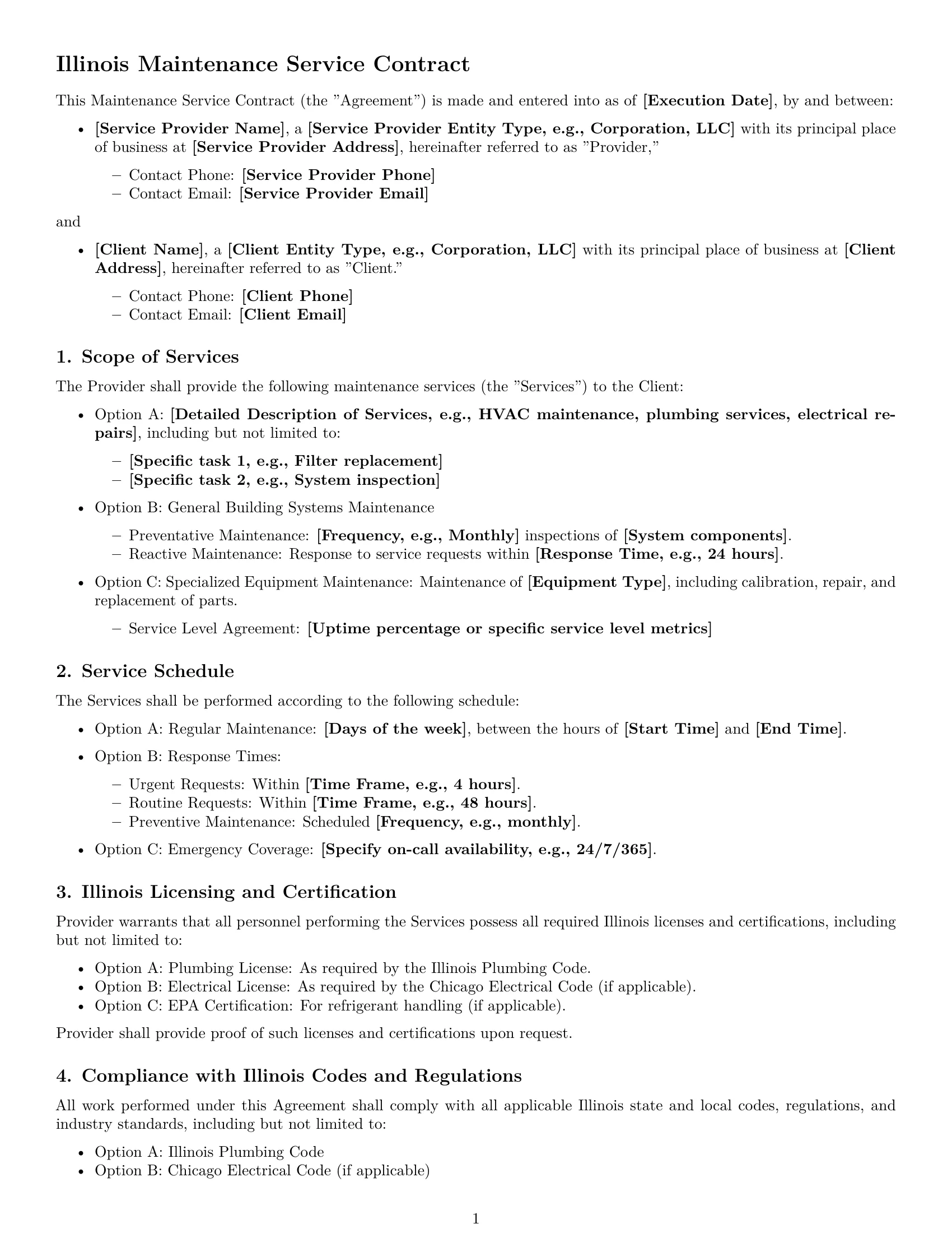 Preview page 1 of Free Illinois maintenance service contract template