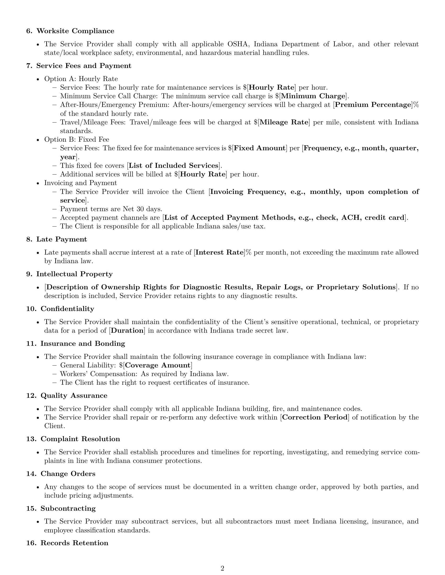 Preview page 2 of Free Indiana maintenance service contract template