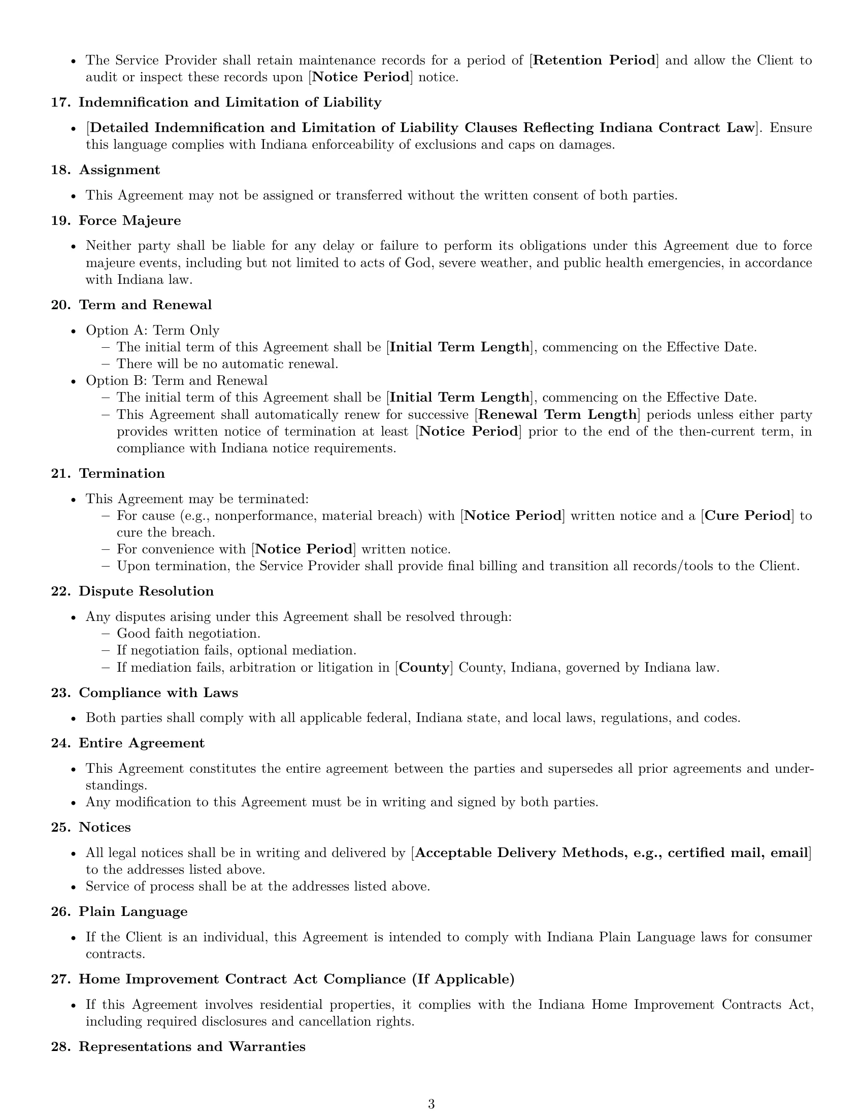 Preview page 3 of Free Indiana maintenance service contract template