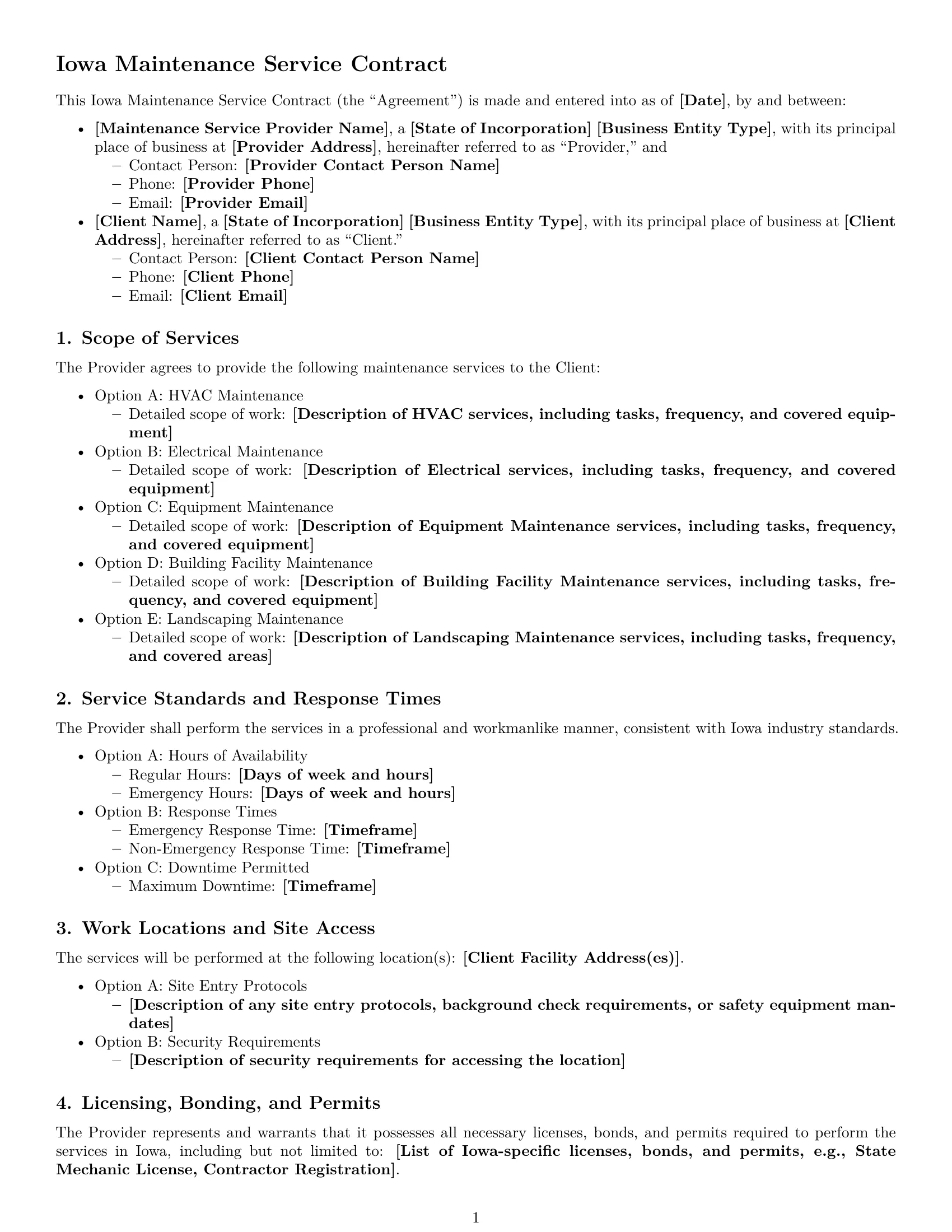 Preview page 1 of Free Iowa maintenance service contract template