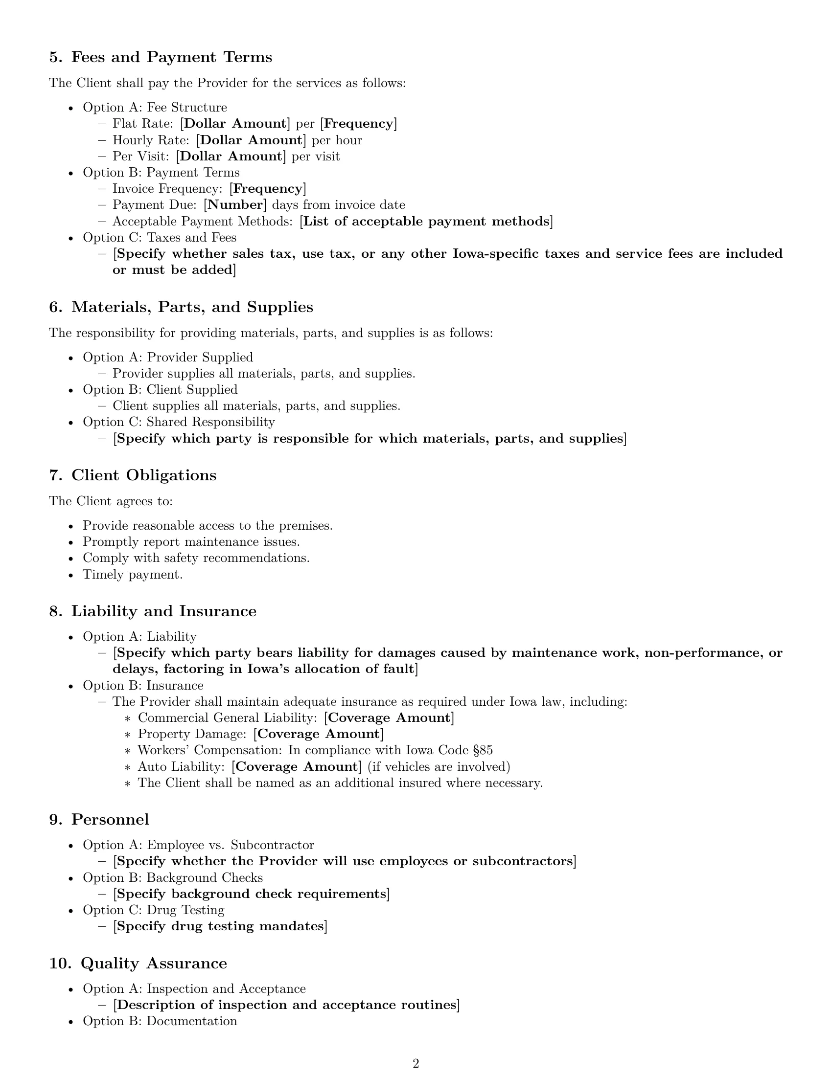 Preview page 2 of Free Iowa maintenance service contract template