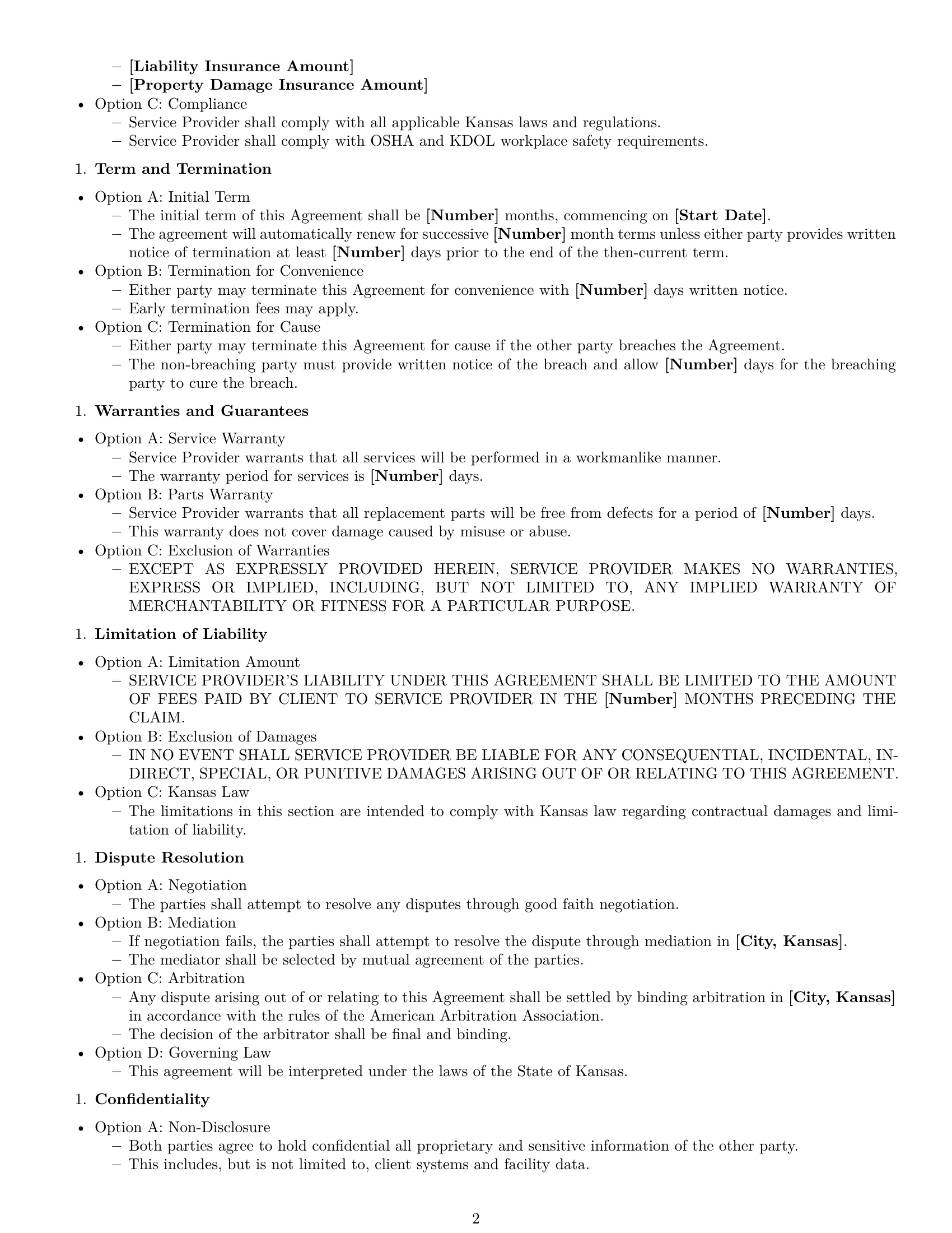 Preview page 2 of Free Kansas maintenance service contract template