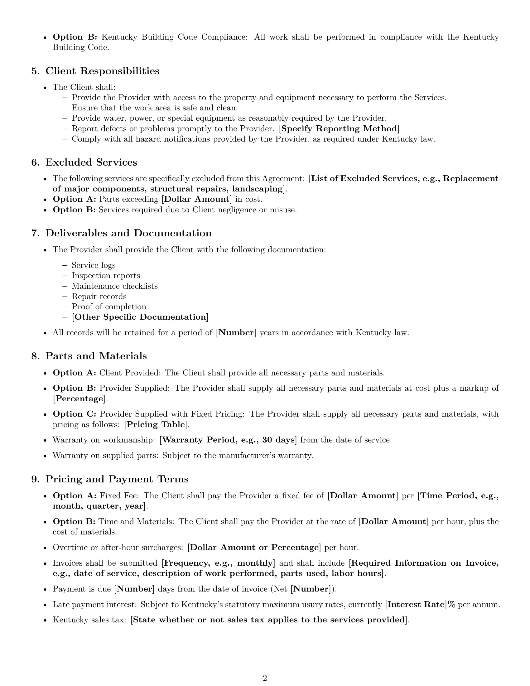 Preview page 2 of Free Kentucky maintenance service contract template