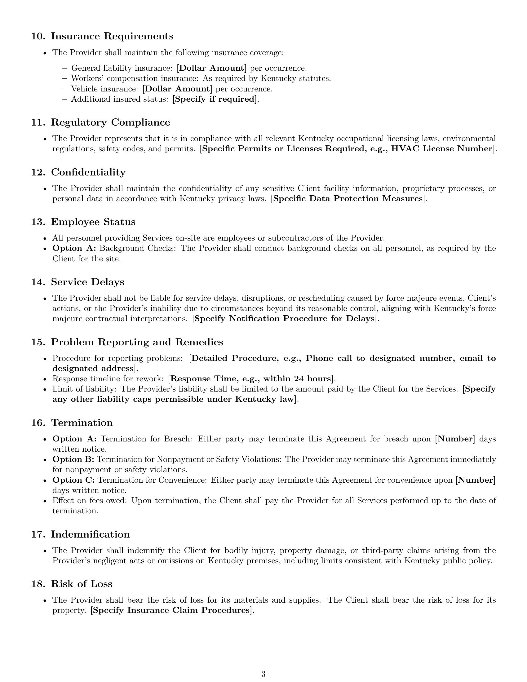 Preview page 3 of Free Kentucky maintenance service contract template
