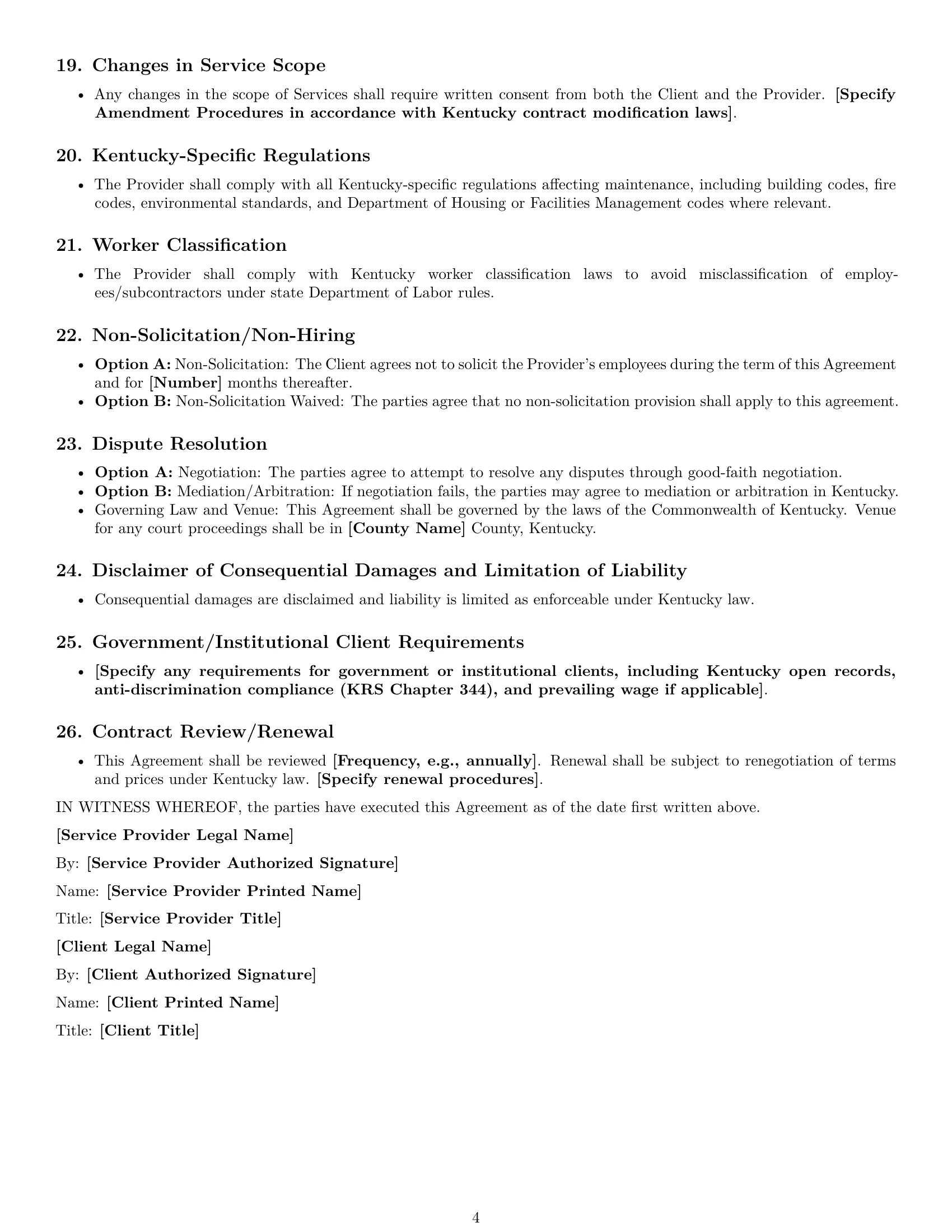 Preview page 4 of Free Kentucky maintenance service contract template