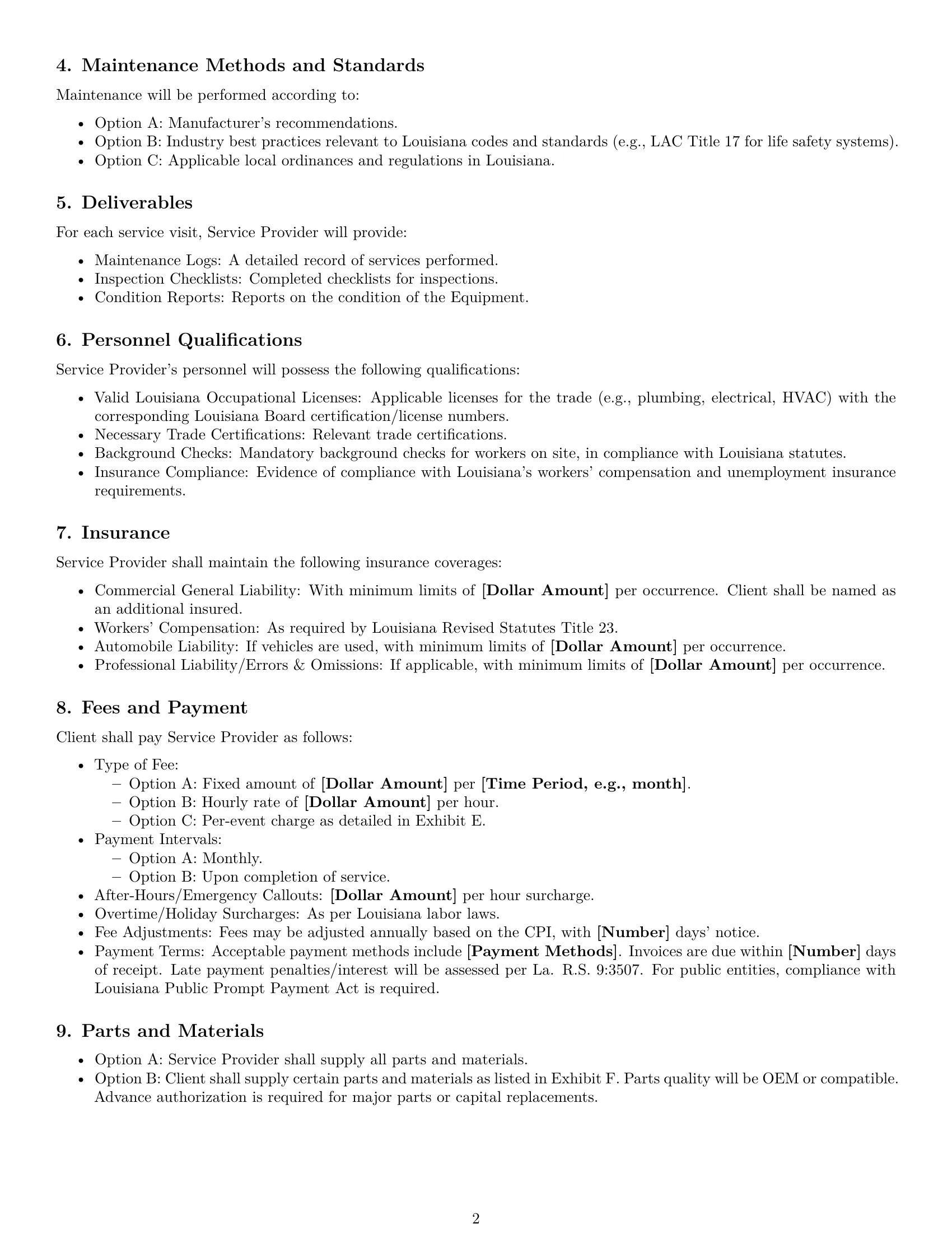 Preview page 2 of Free Louisiana maintenance service contract template