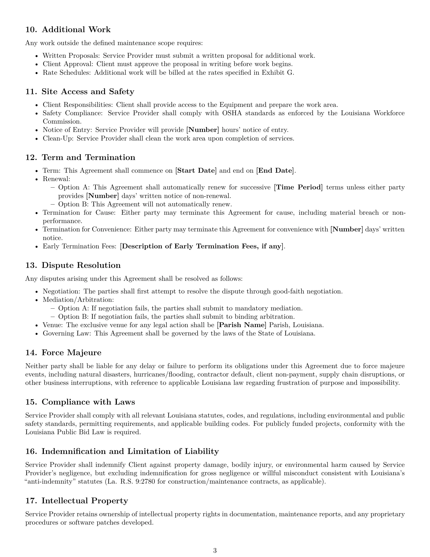 Preview page 3 of Free Louisiana maintenance service contract template