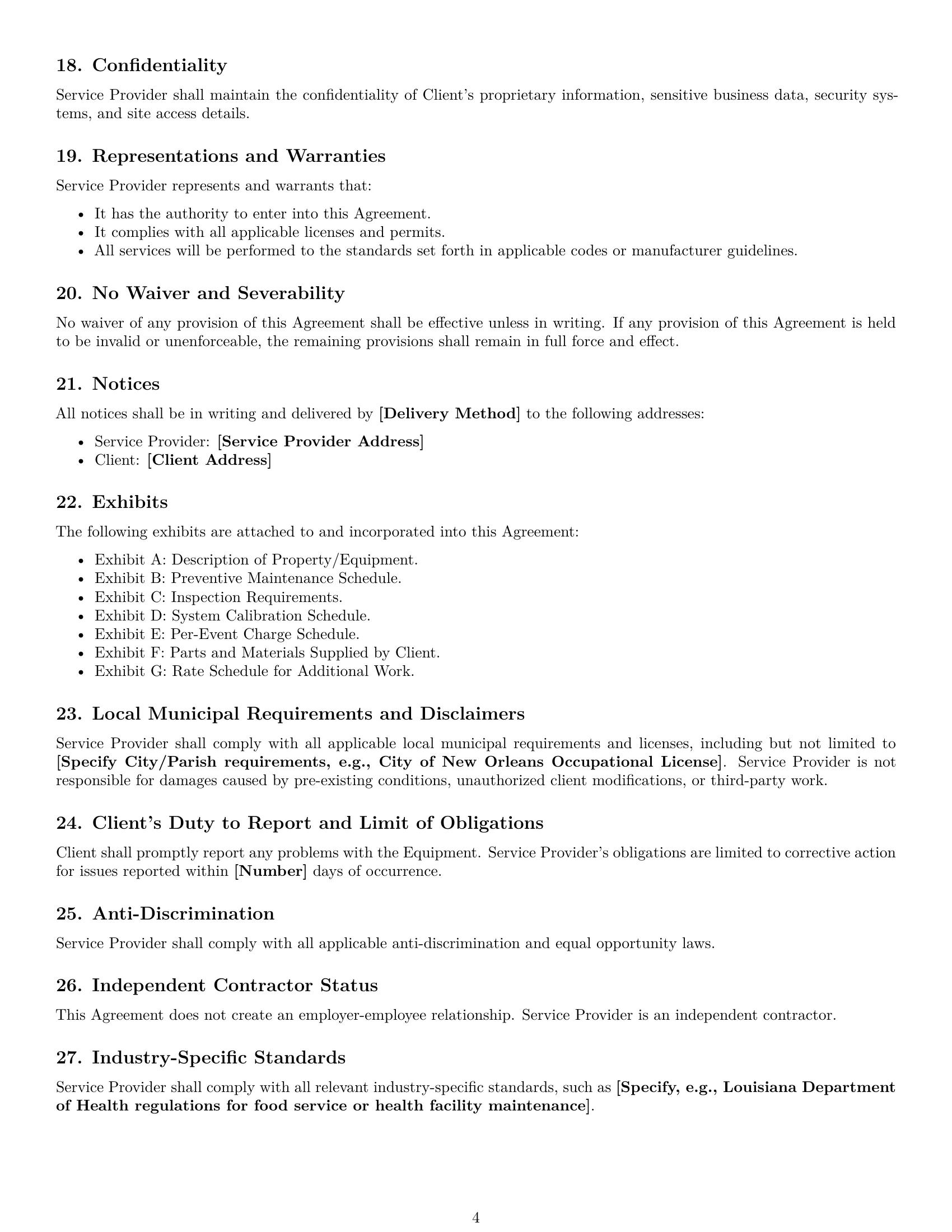 Preview page 4 of Free Louisiana maintenance service contract template