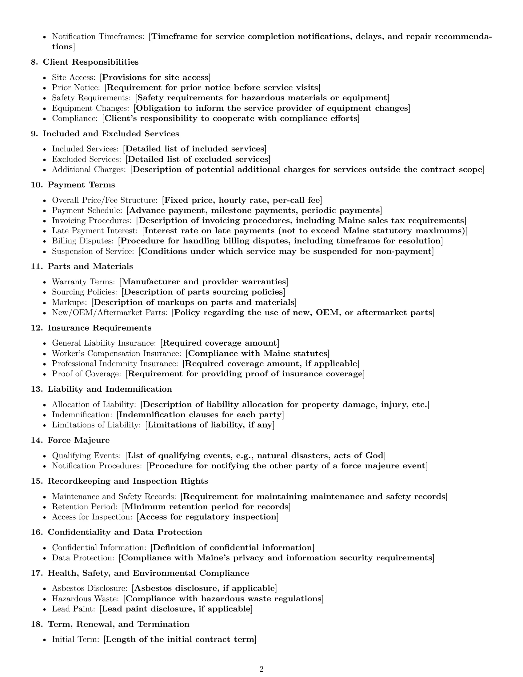 Preview page 2 of Free Maine maintenance service contract template