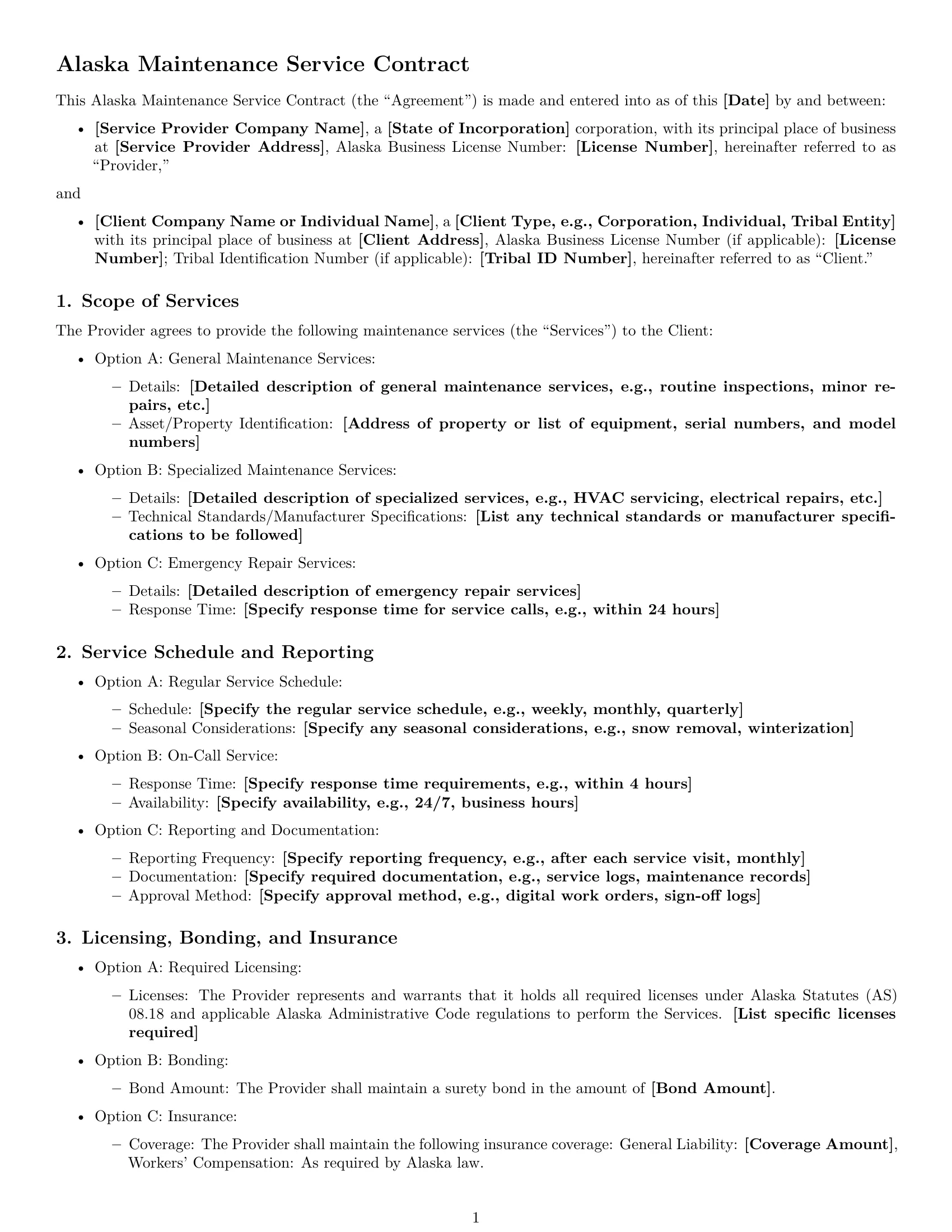 Preview page 1 of Free Alaska maintenance service contract template