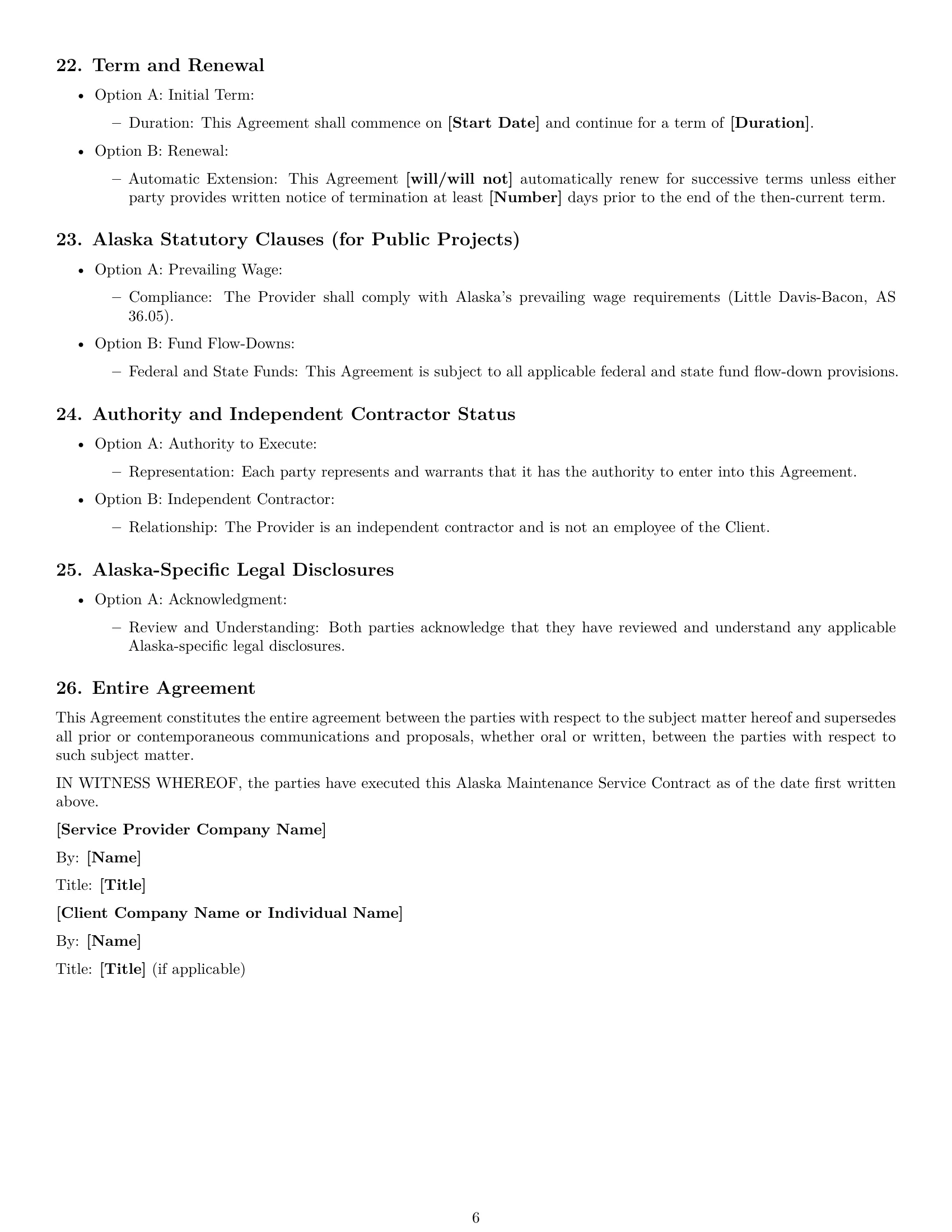 Preview page 6 of Free Alaska maintenance service contract template