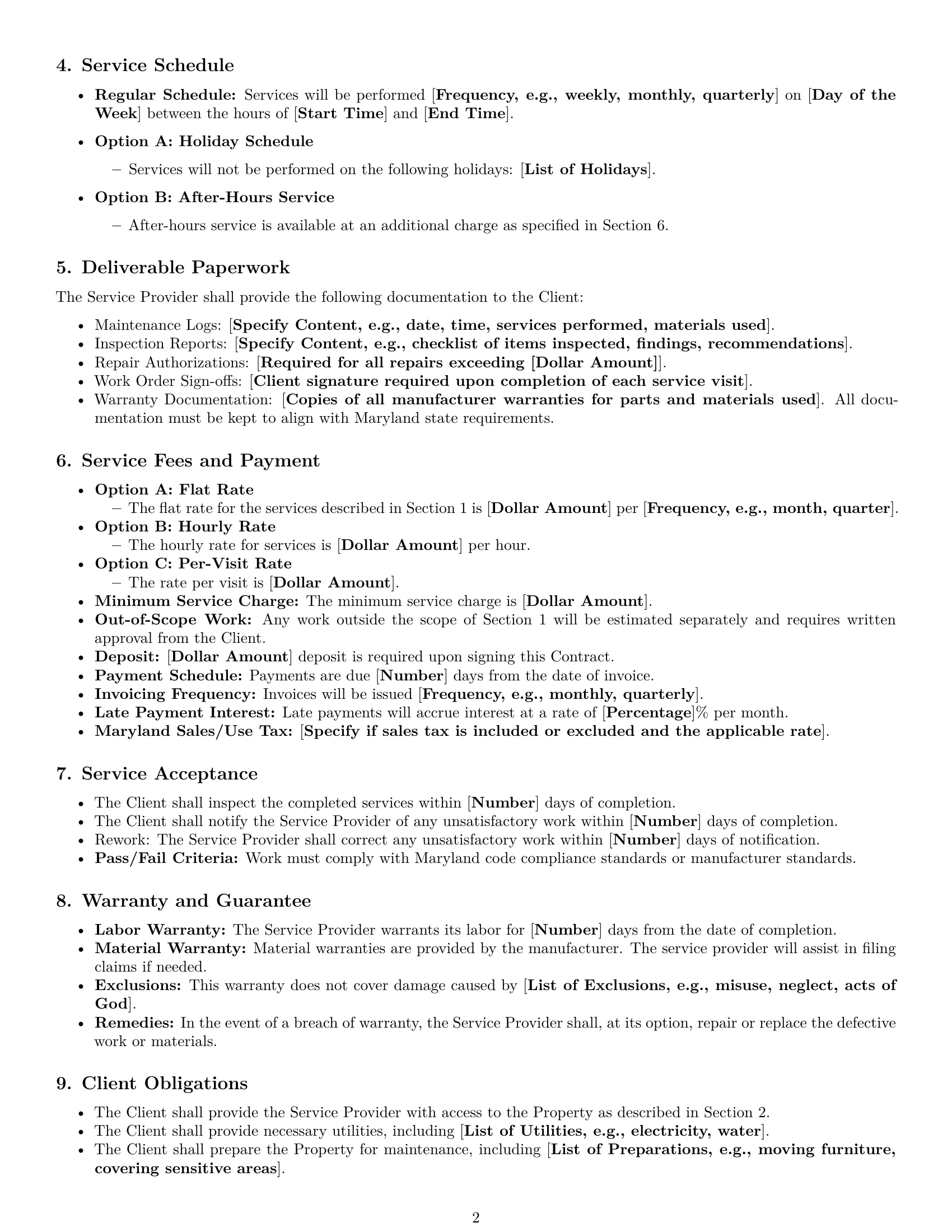Preview page 2 of Free Maryland maintenance service contract template