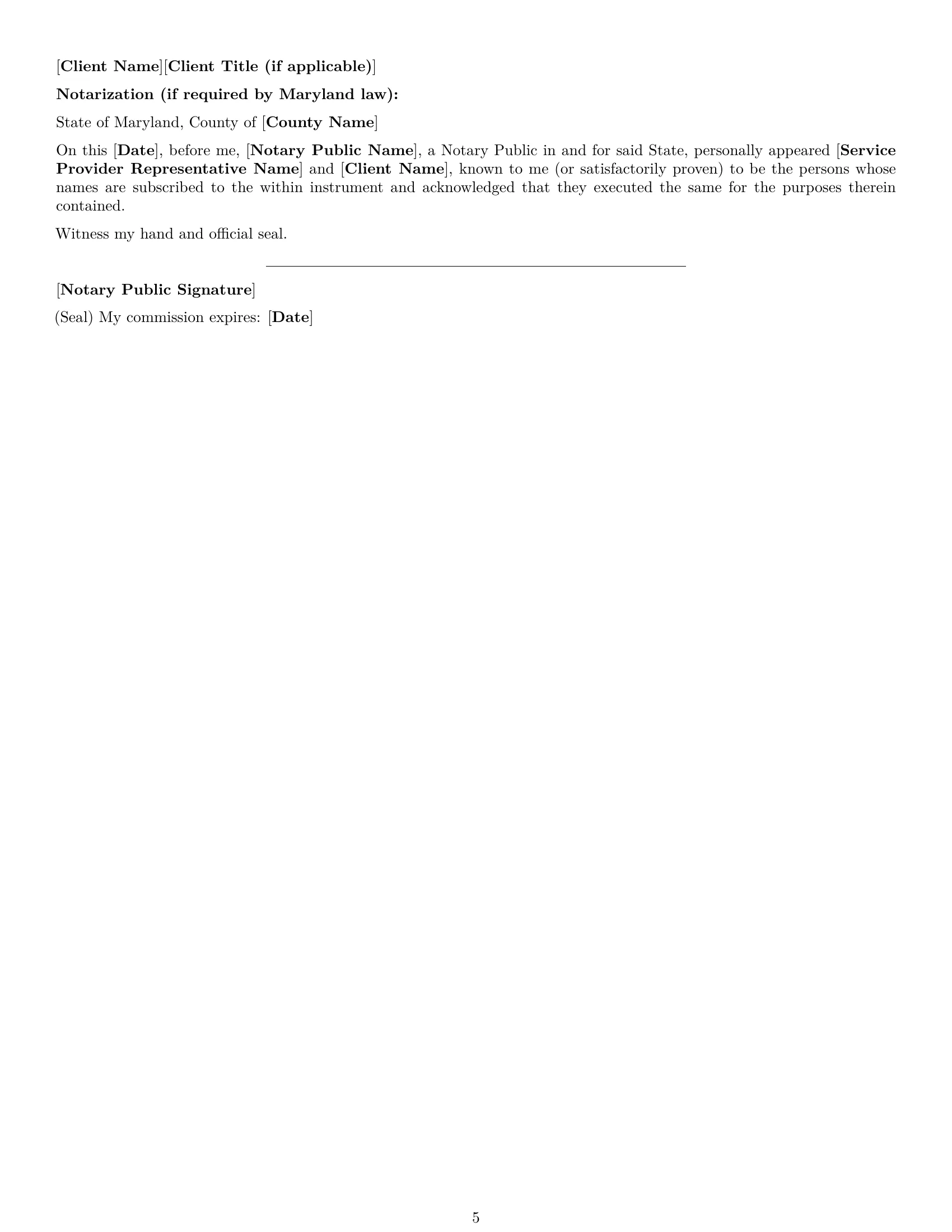 Preview page 5 of Free Maryland maintenance service contract template