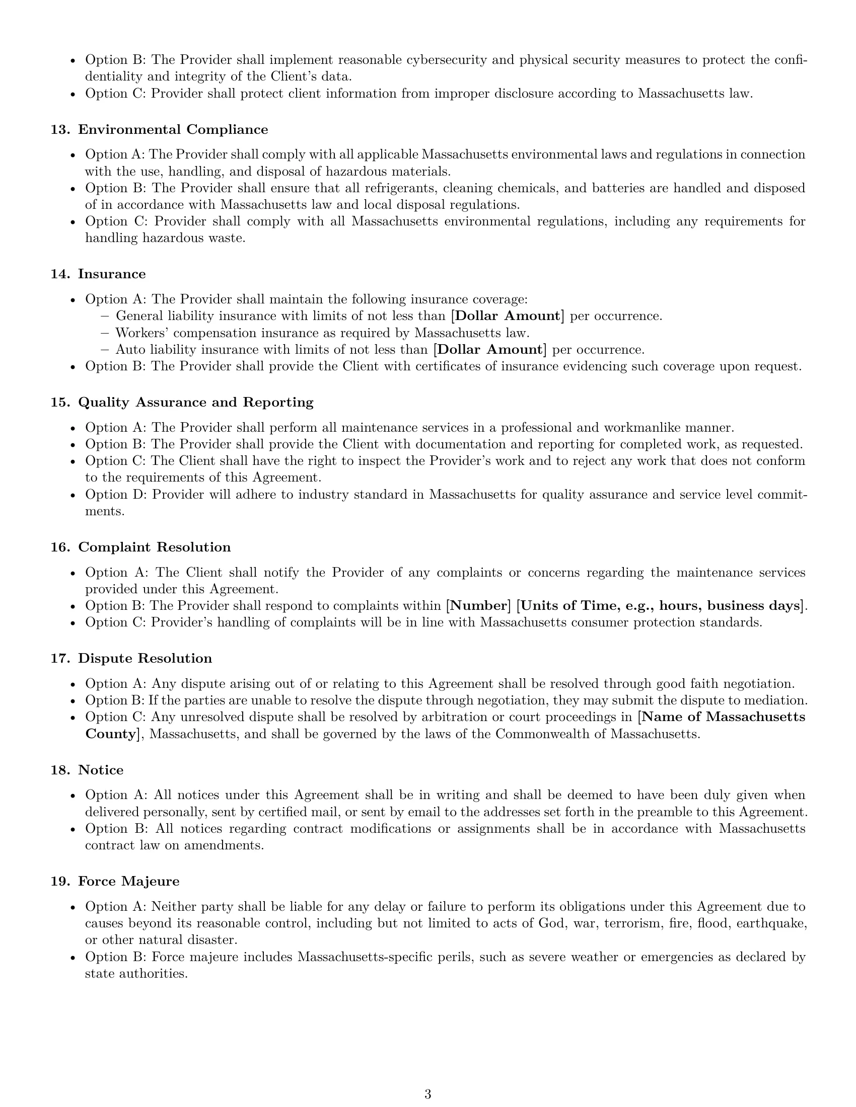 Preview page 3 of Free Massachusetts maintenance service contract template