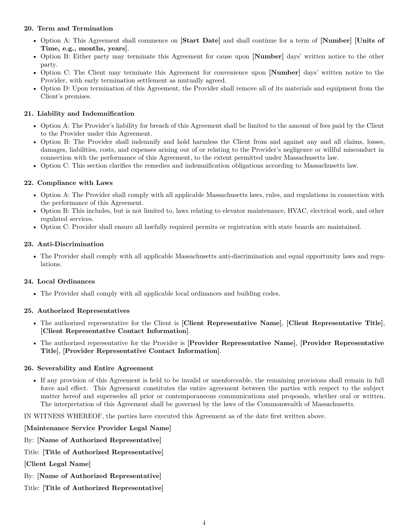 Preview page 4 of Free Massachusetts maintenance service contract template