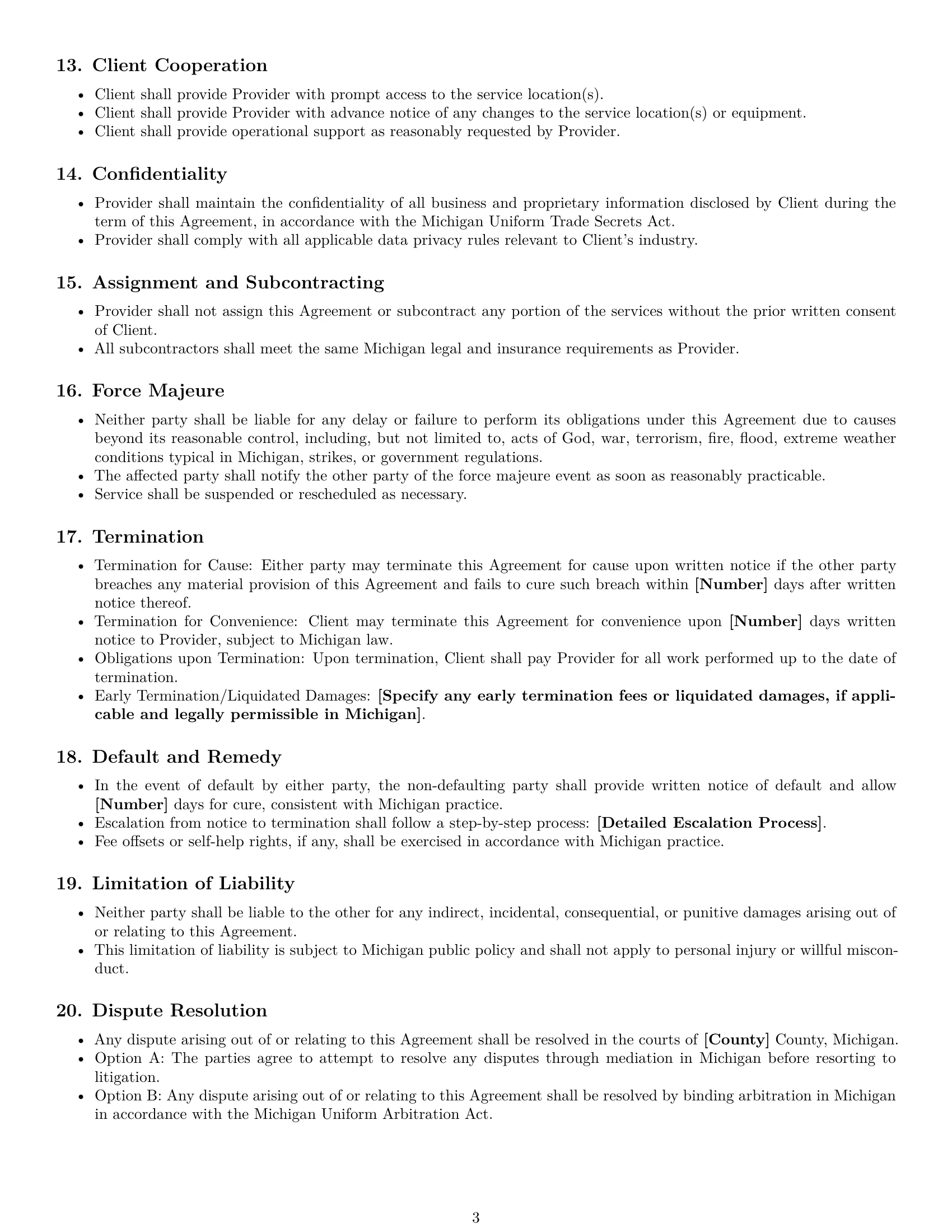 Preview page 3 of Free Michigan maintenance service contract template