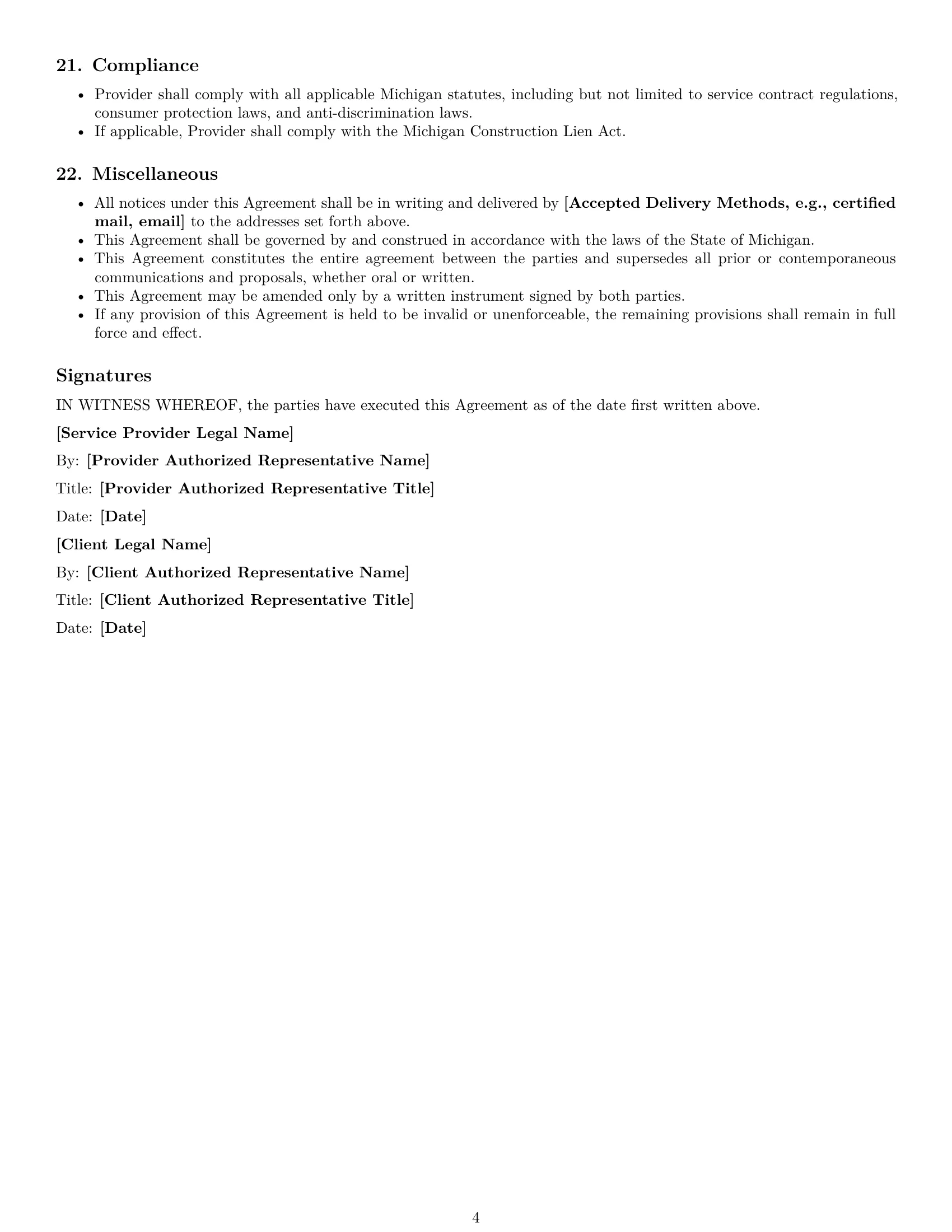 Preview page 4 of Free Michigan maintenance service contract template