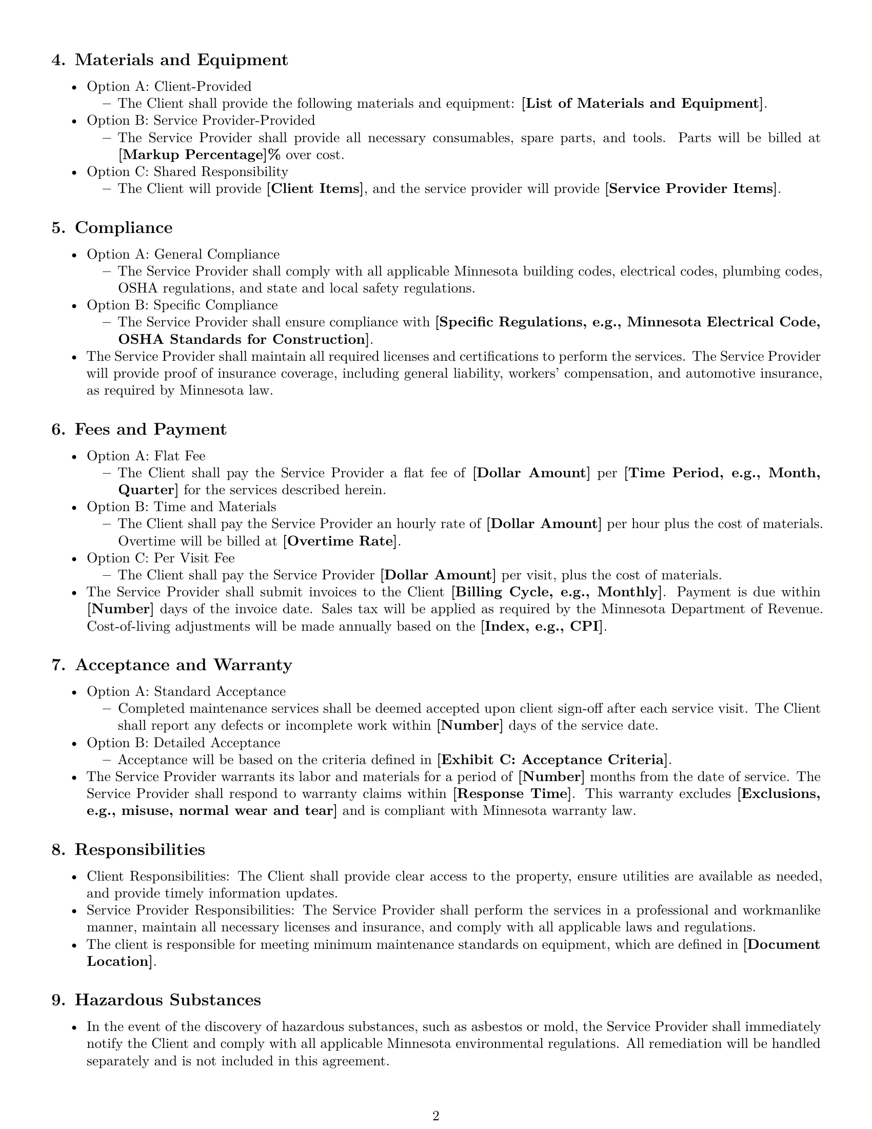 Preview page 2 of Free Minnesota maintenance service contract template