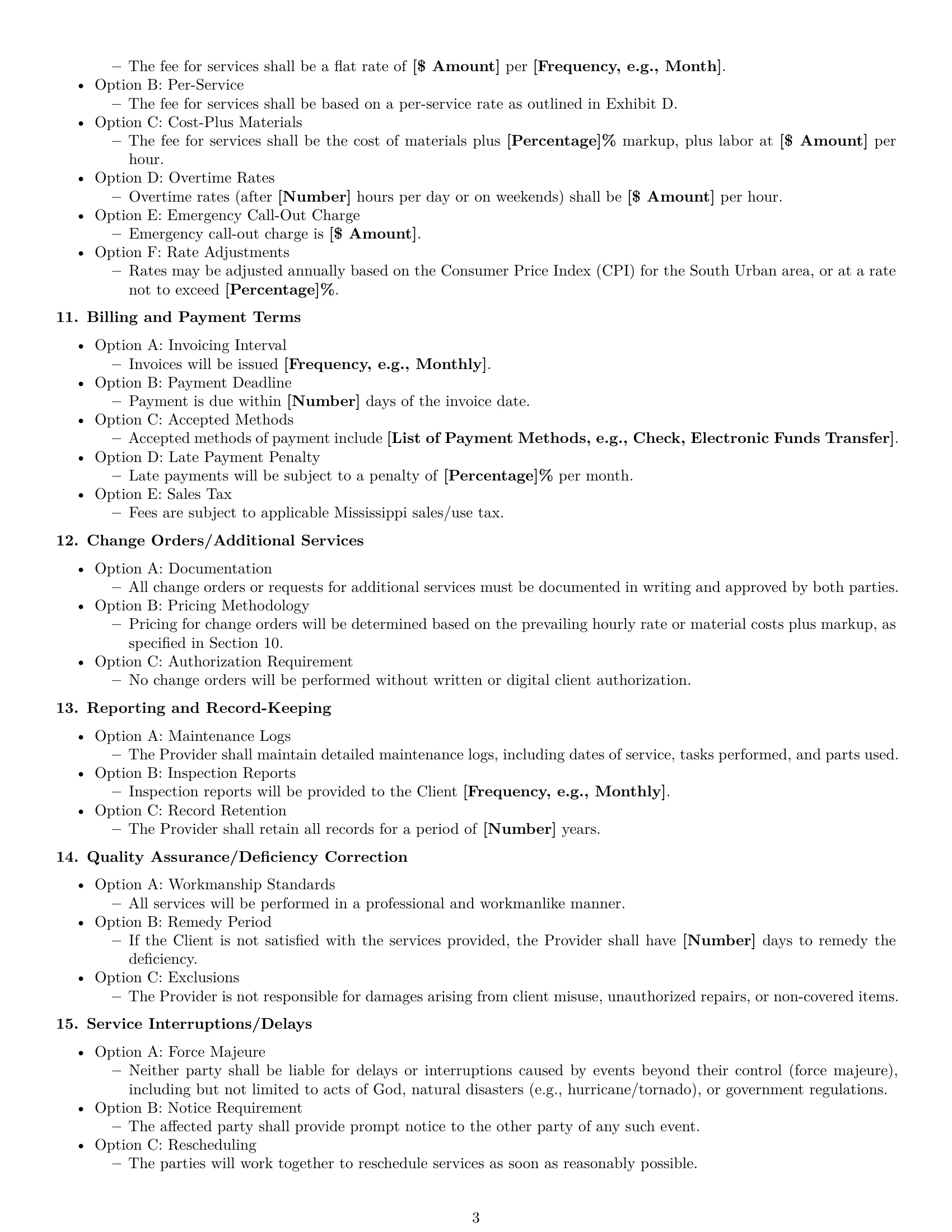 Preview page 3 of Free Mississippi maintenance service contract template