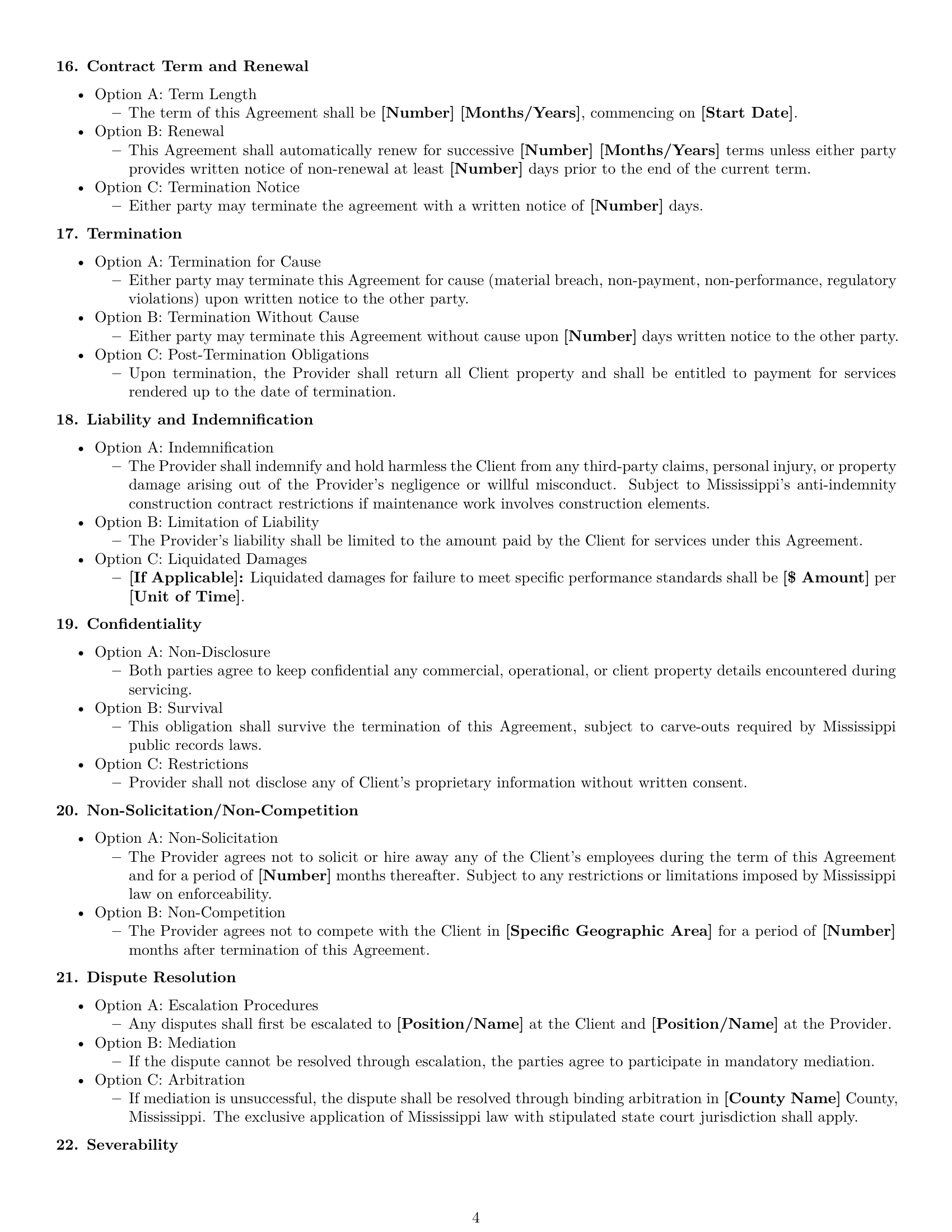 Preview page 4 of Free Mississippi maintenance service contract template