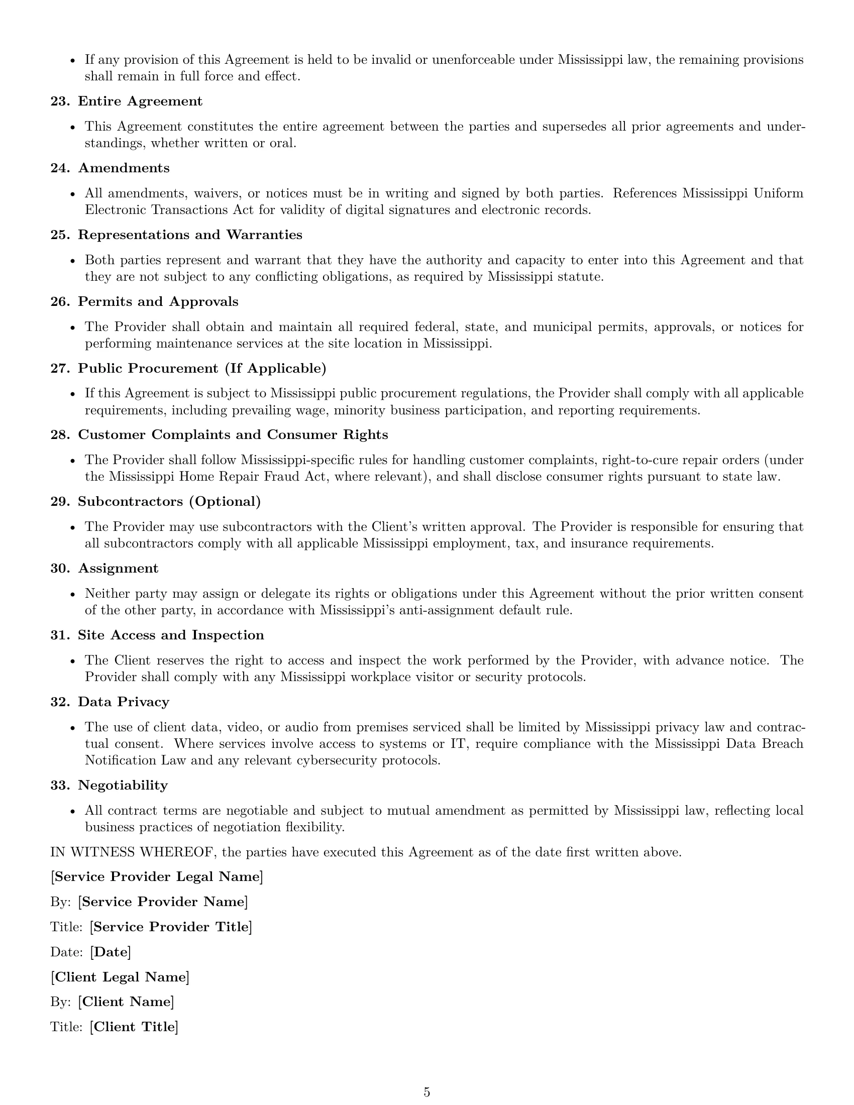 Preview page 5 of Free Mississippi maintenance service contract template