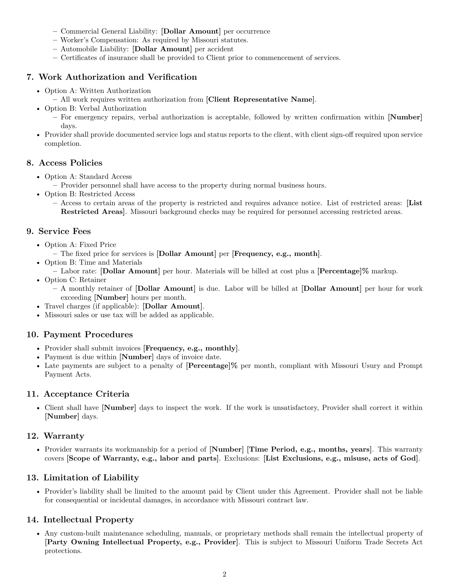 Preview page 2 of Free Missouri maintenance service contract template