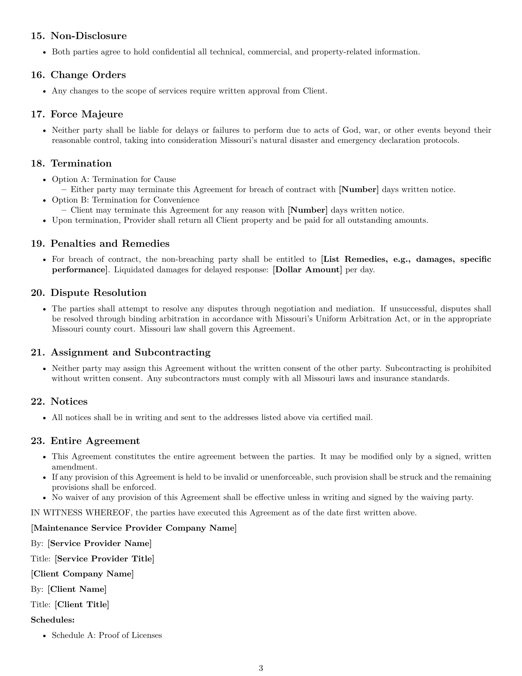 Preview page 3 of Free Missouri maintenance service contract template