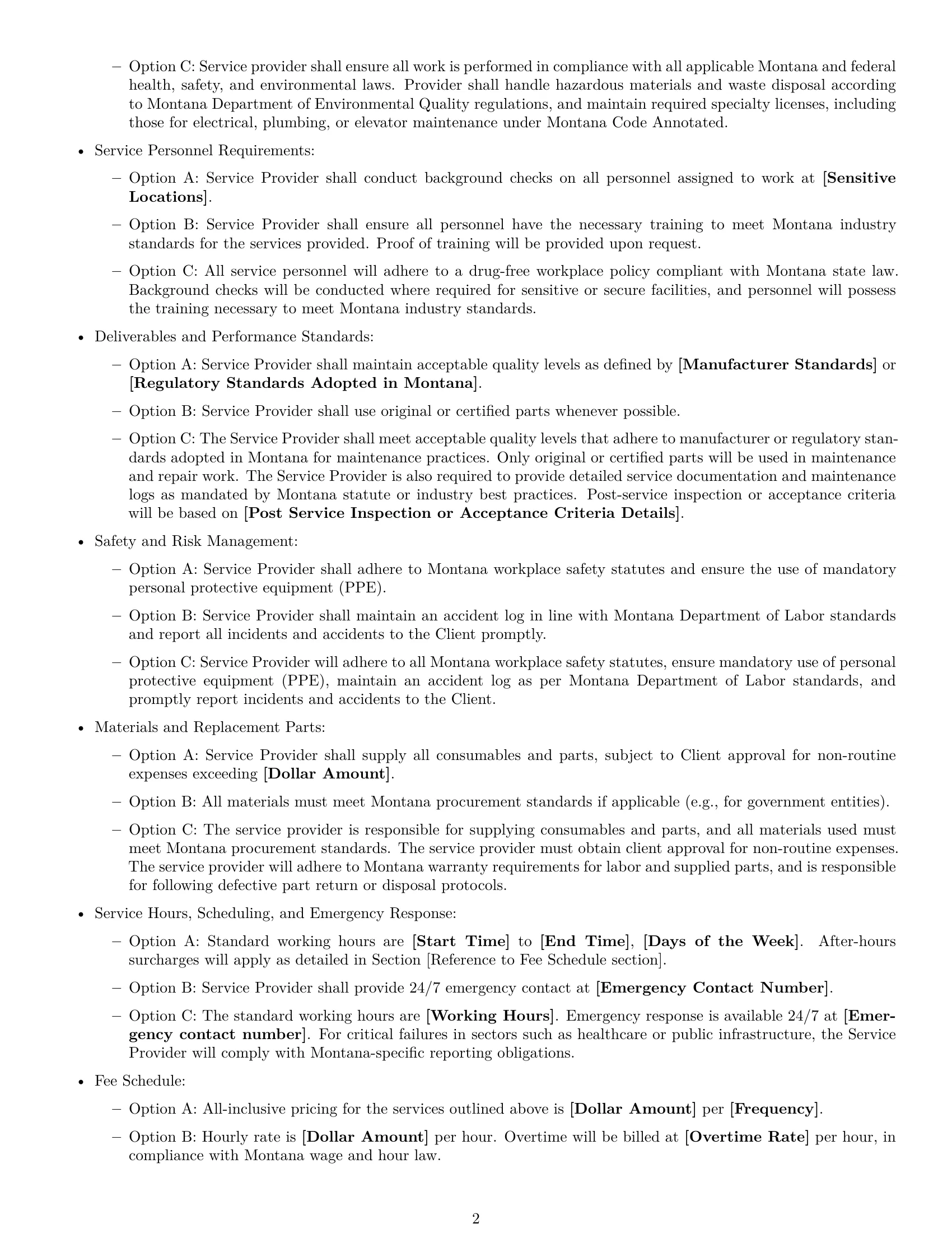 Preview page 2 of Free Montana maintenance service contract template
