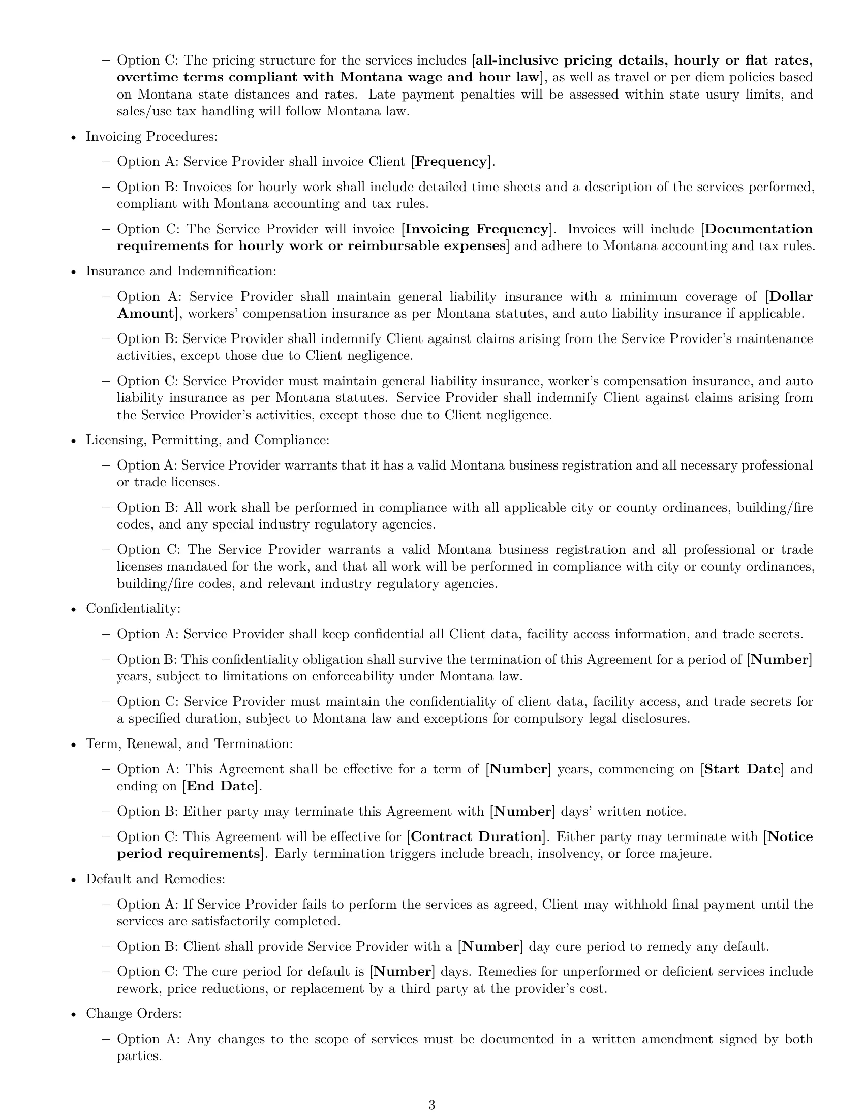 Preview page 3 of Free Montana maintenance service contract template