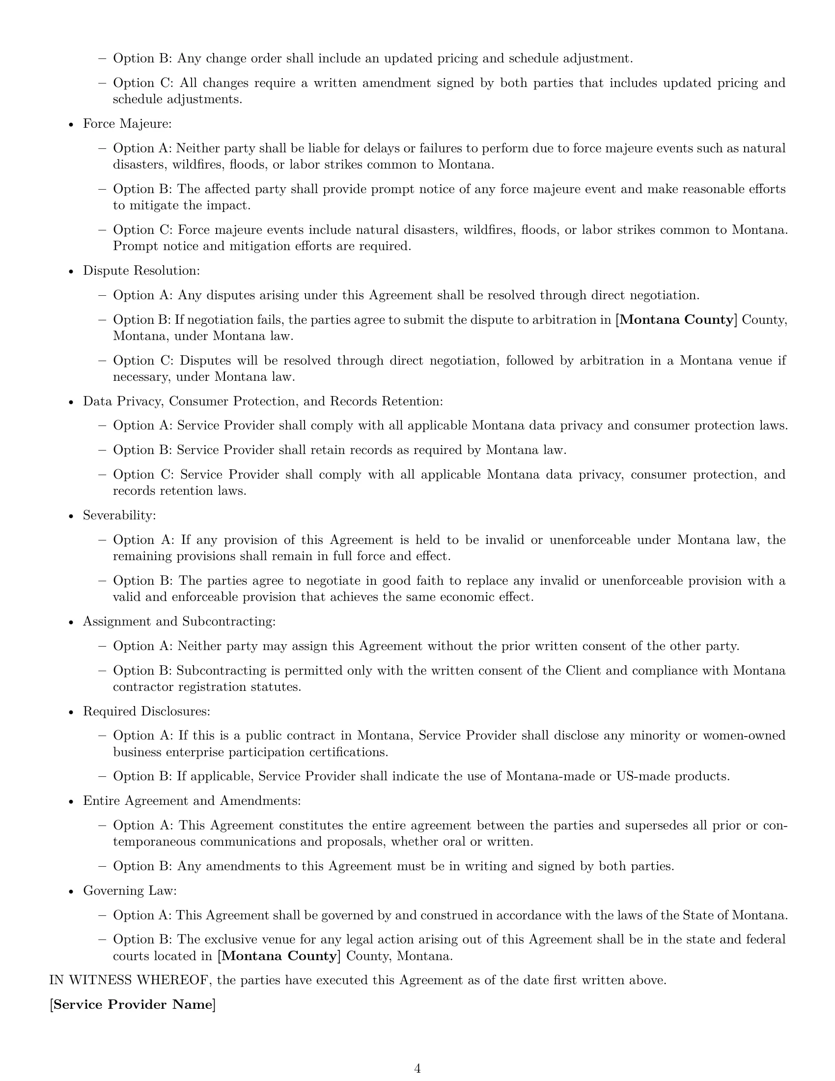 Preview page 4 of Free Montana maintenance service contract template