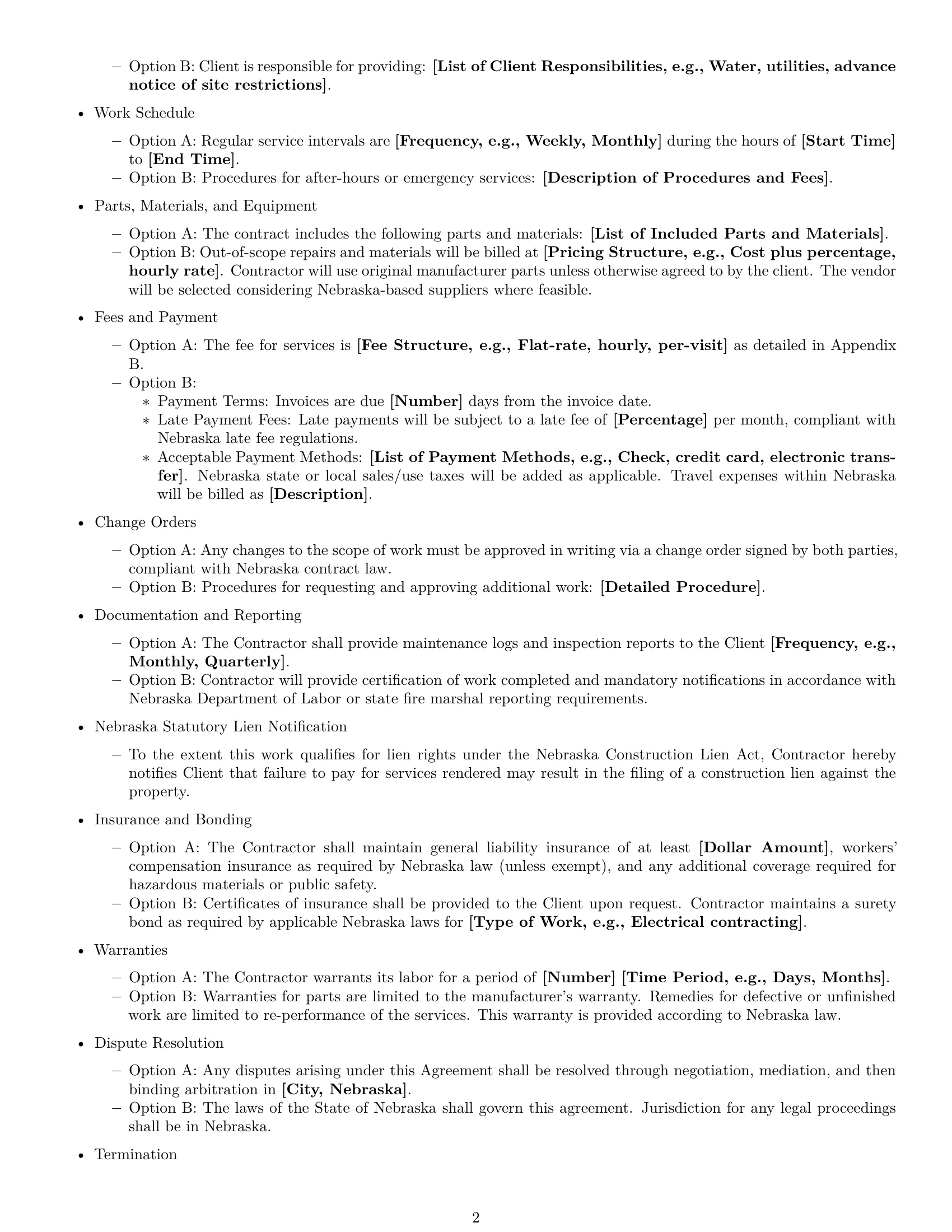 Preview page 2 of Free Nebraska maintenance service contract template