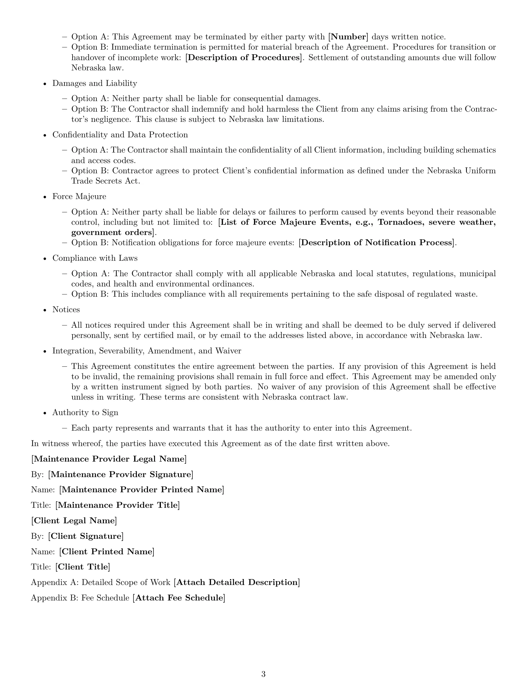 Preview page 3 of Free Nebraska maintenance service contract template