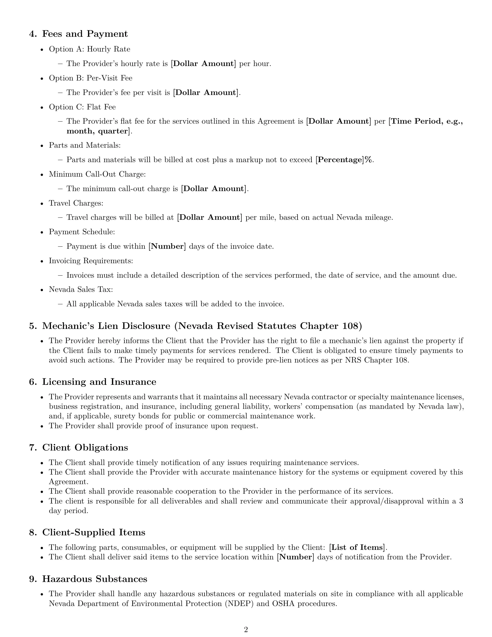Preview page 2 of Free Nevada maintenance service contract template