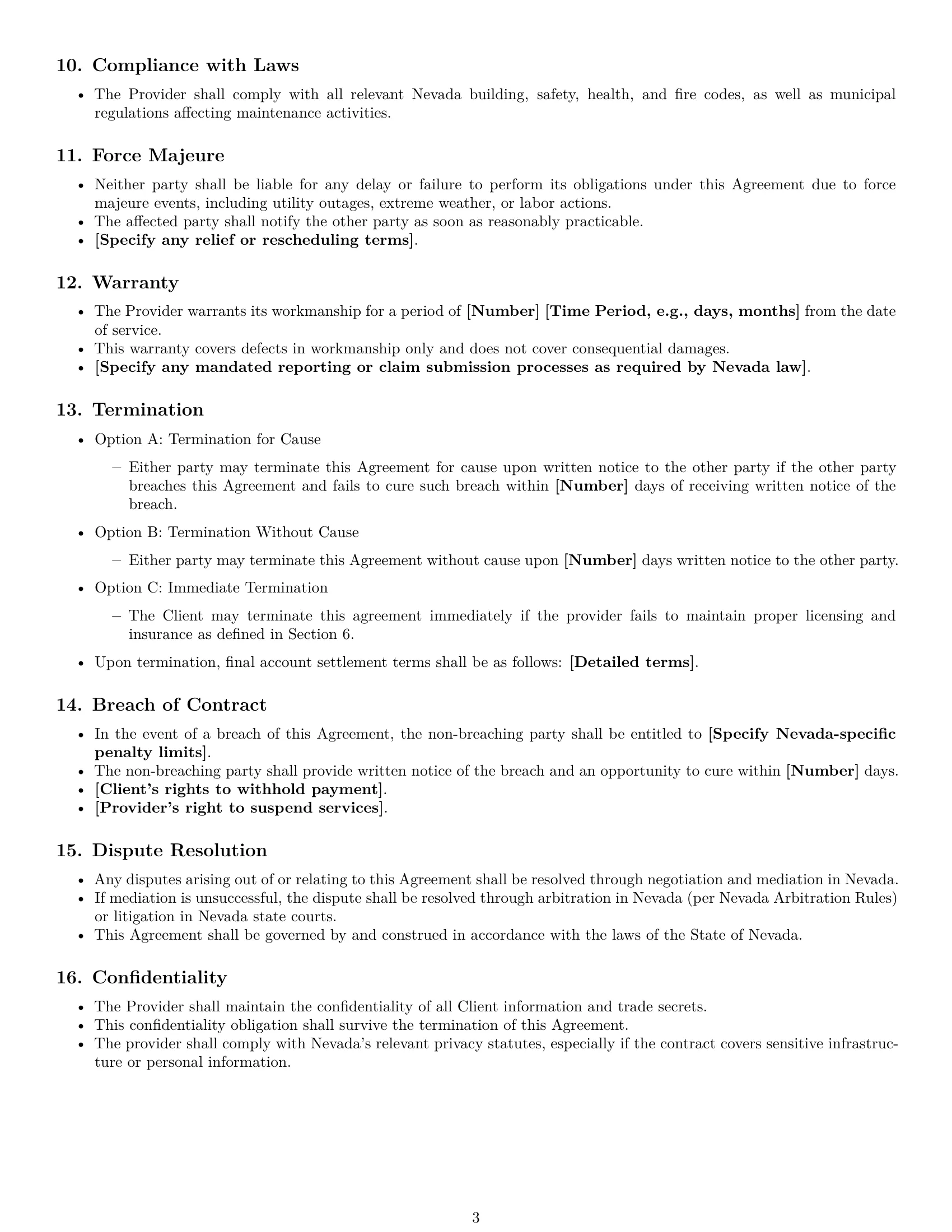 Preview page 3 of Free Nevada maintenance service contract template