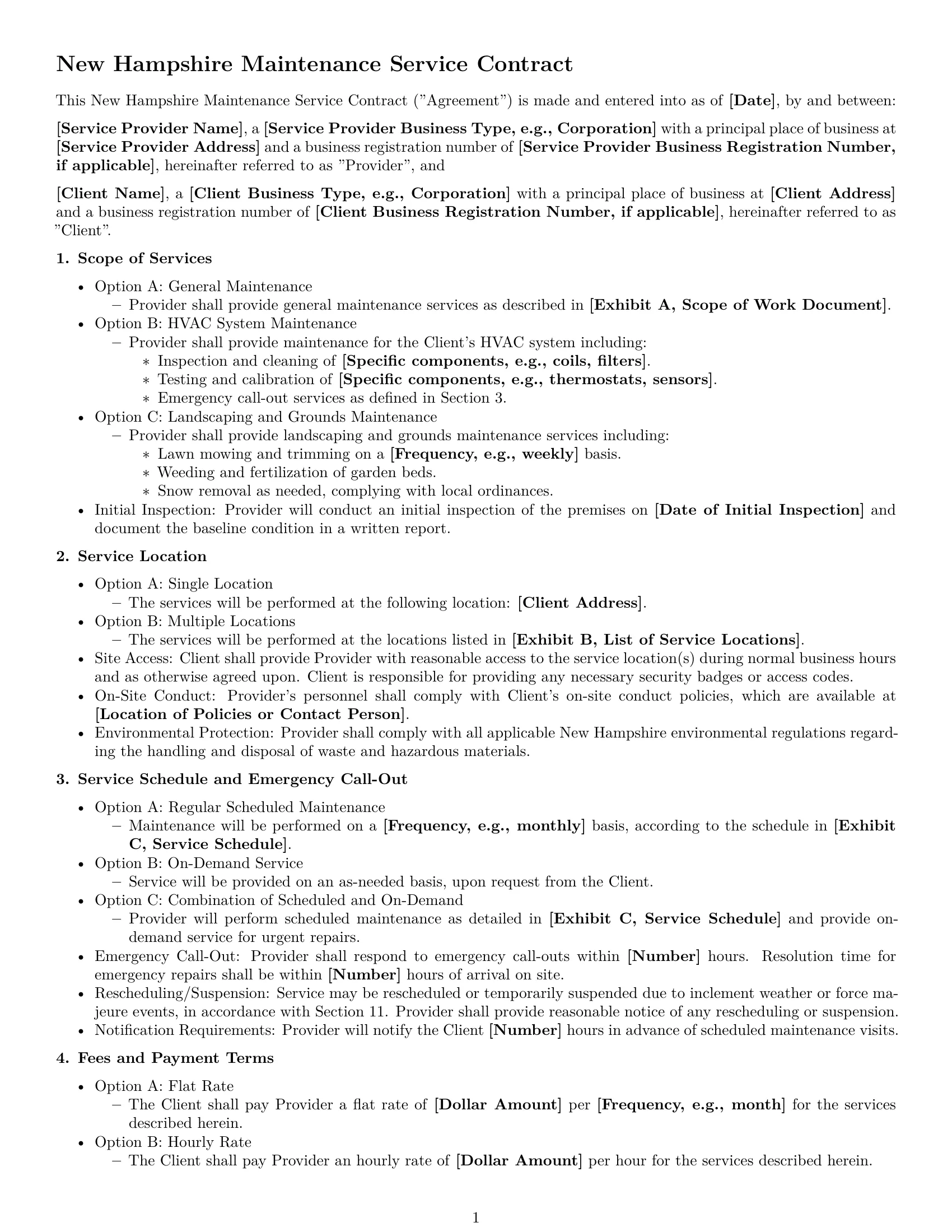 Preview page 1 of Free New Hampshire maintenance service contract template