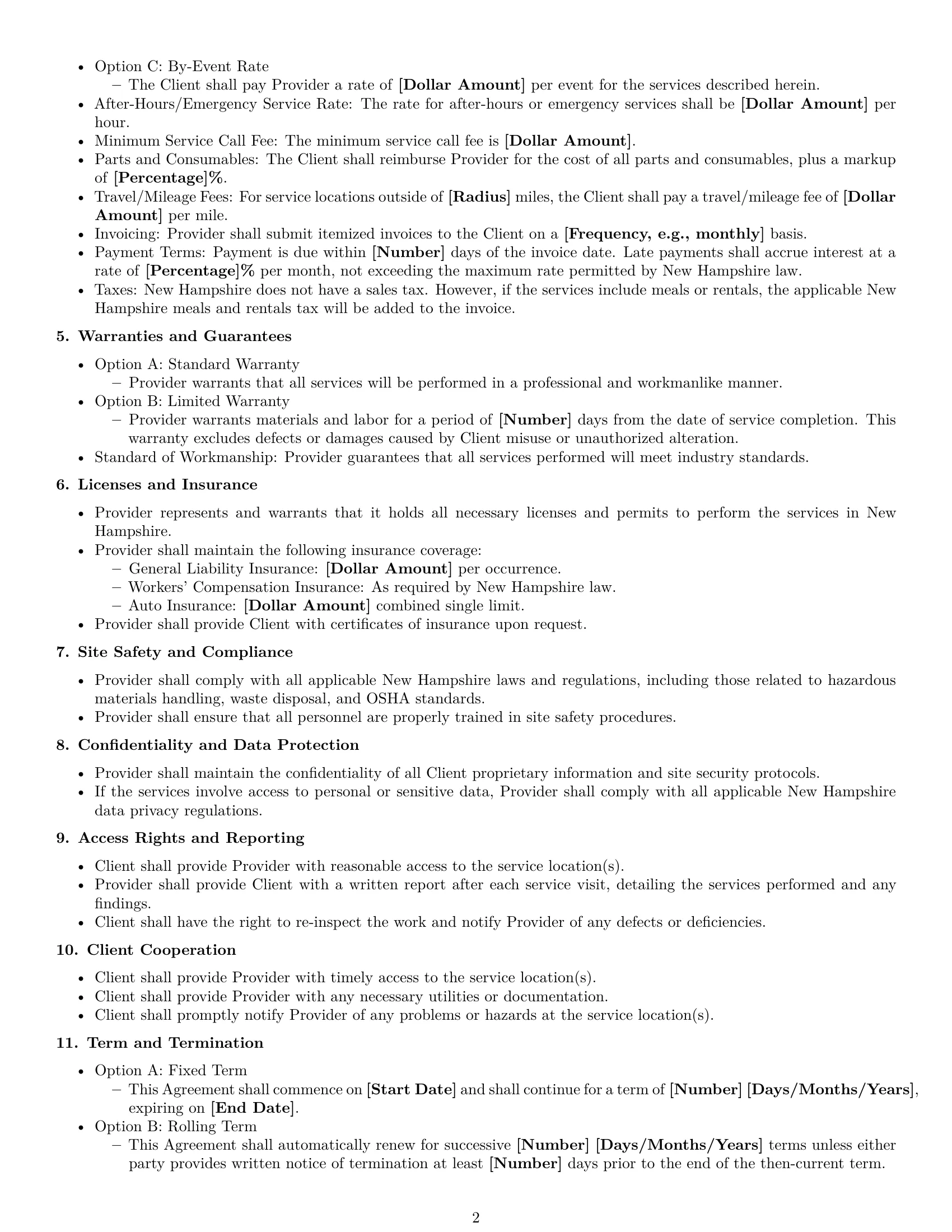 Preview page 2 of Free New Hampshire maintenance service contract template