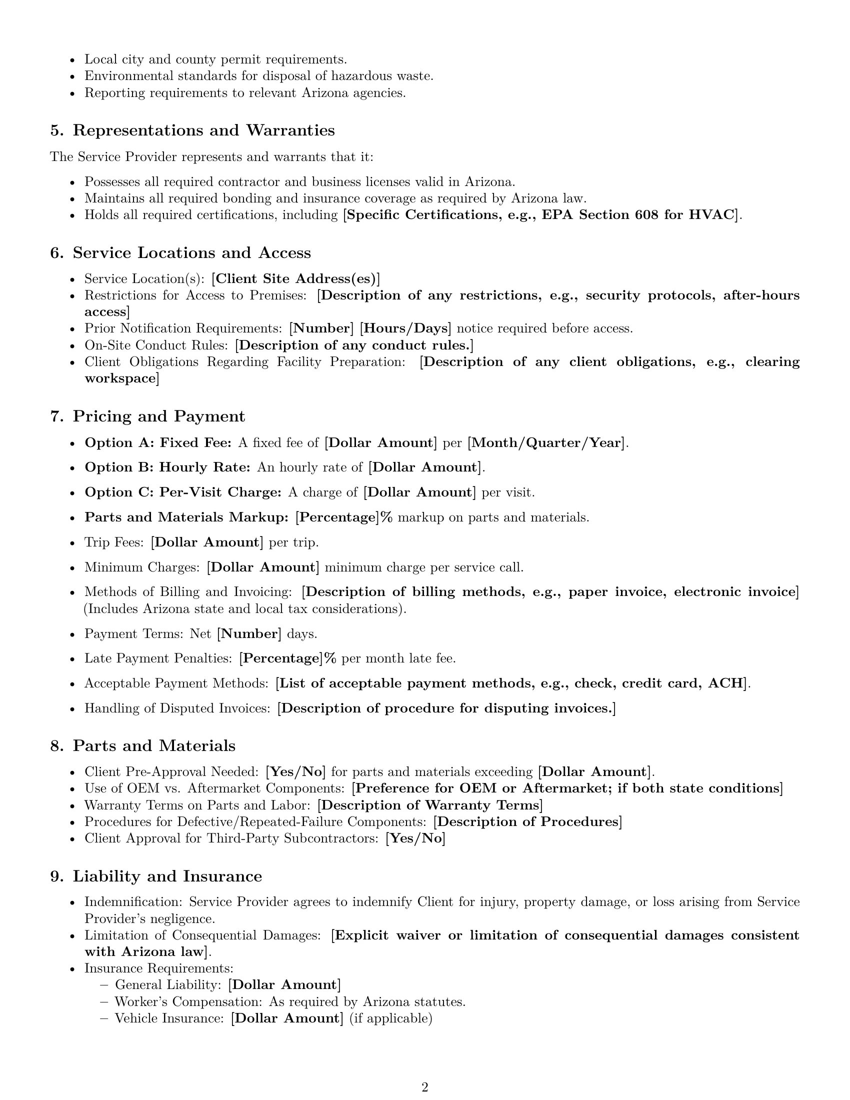 Preview page 2 of Free Arizona maintenance service contract template