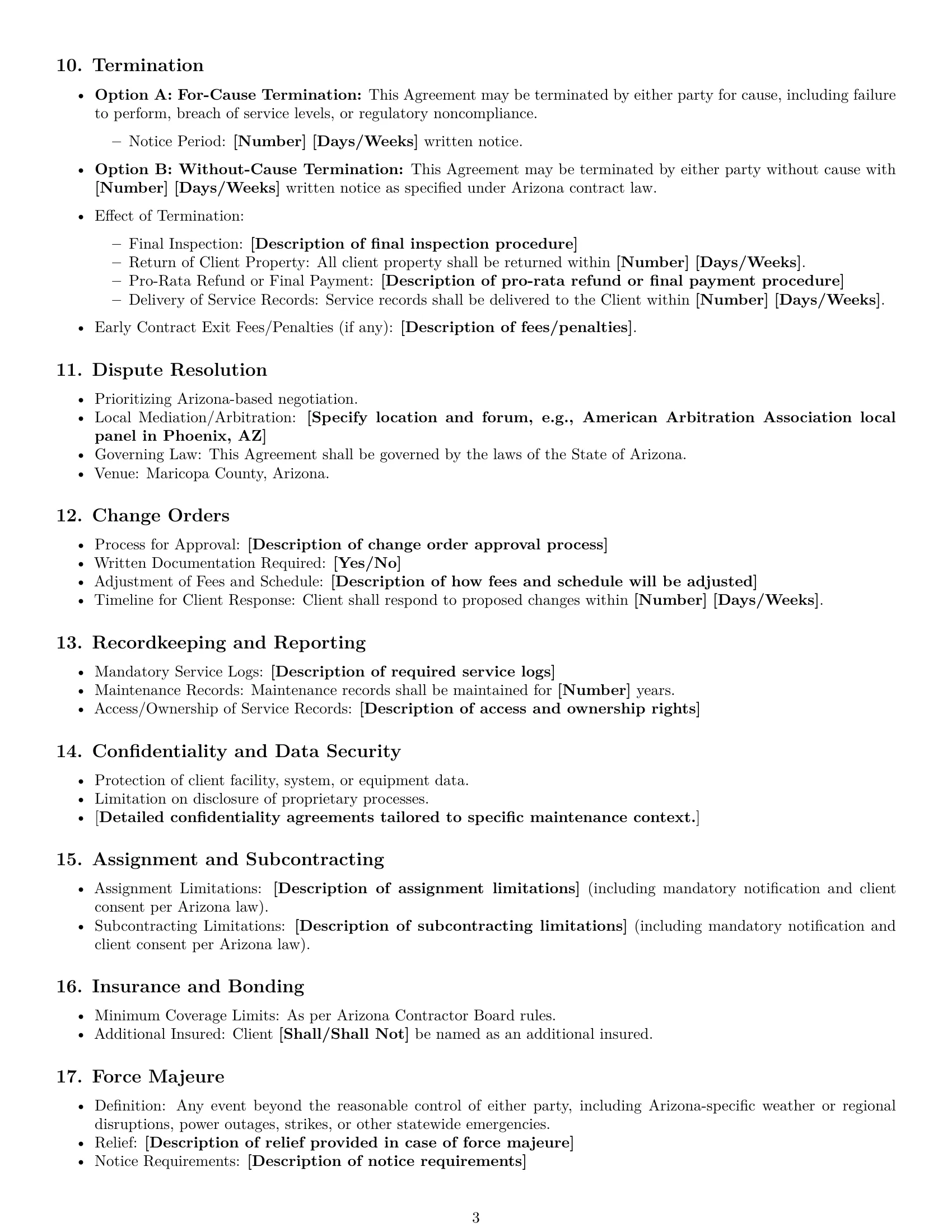 Preview page 3 of Free Arizona maintenance service contract template