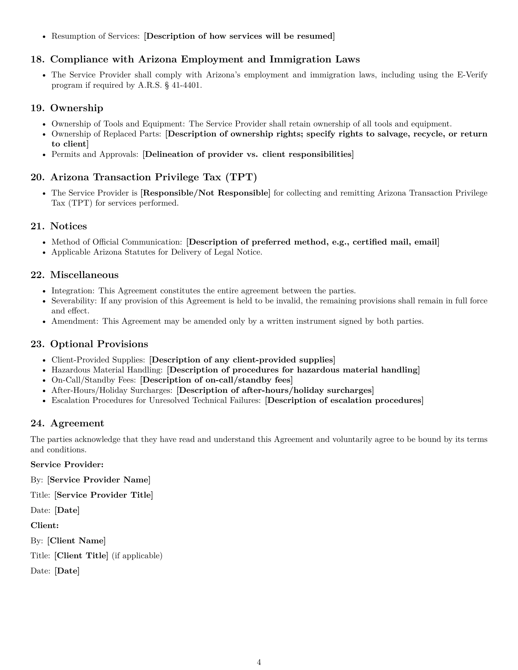 Preview page 4 of Free Arizona maintenance service contract template